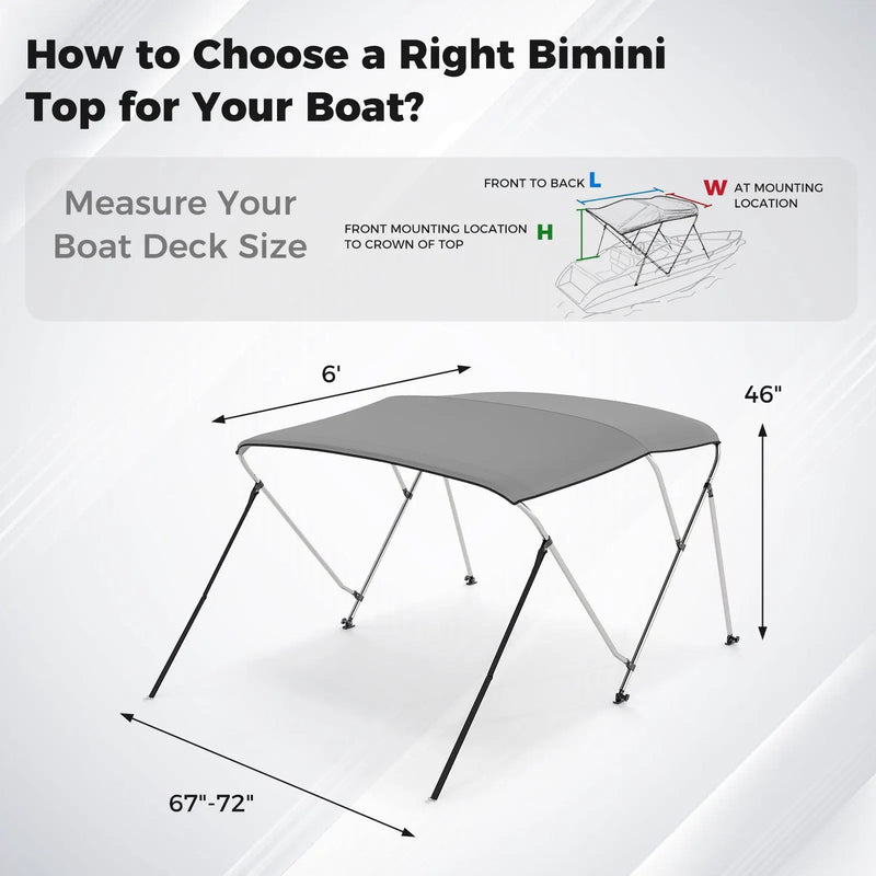 3-Bow Boat Bimini Top with Storage Boot - Gray by DirectDeals