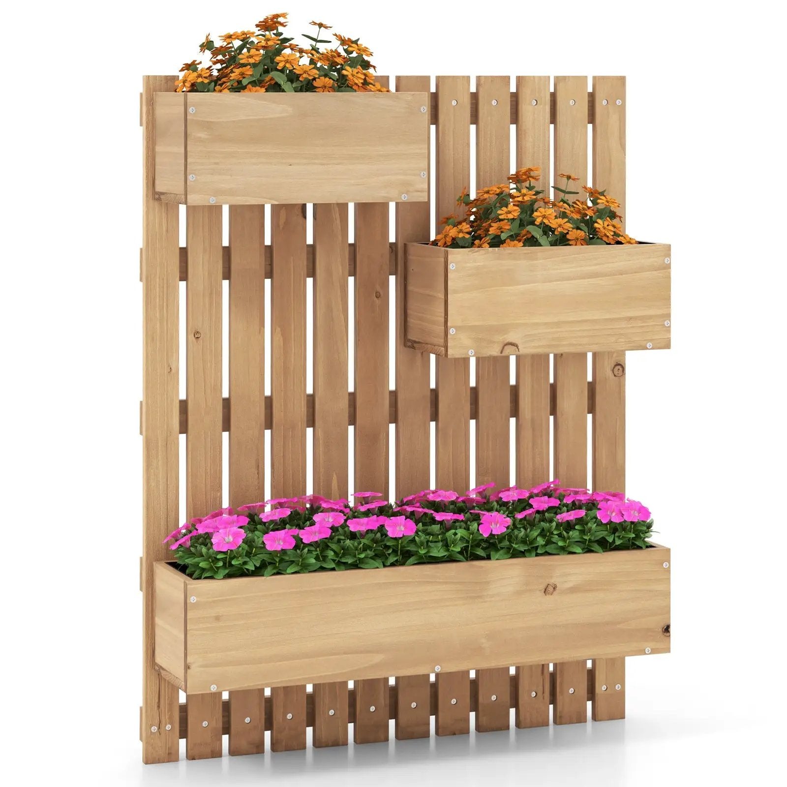 3-Box Wooden Raised Garden Bed with Trellises and Fabric Liners-Natural by DirectDeals
