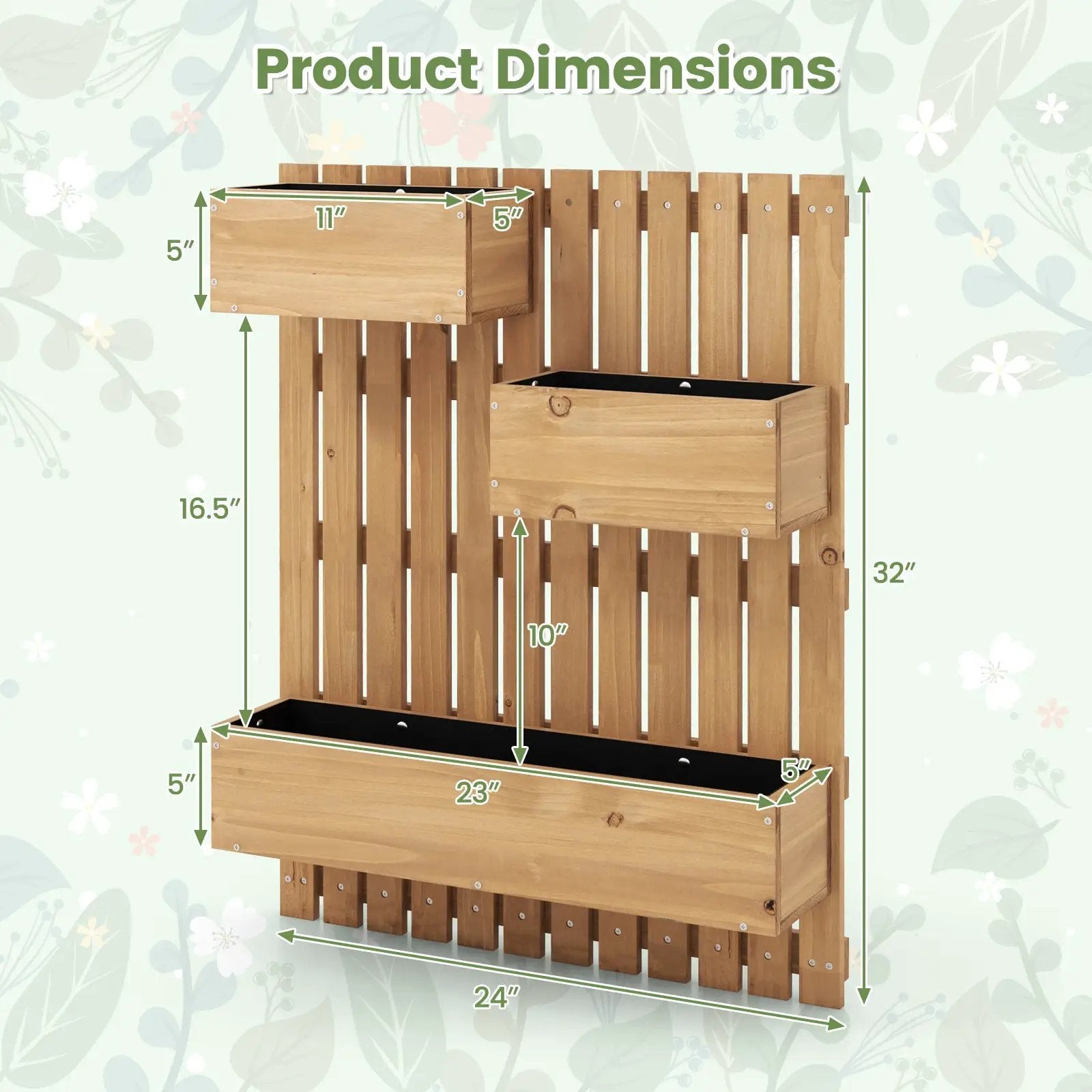 3-Box Wooden Raised Garden Bed with Trellises and Fabric Liners-Natural by DirectDeals