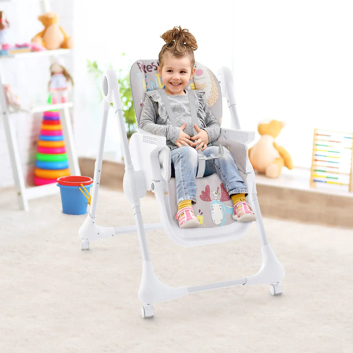 3-In-1 Convertible Highchair with Adjustable Height and 5-Point Safety Belt and Lockable Wheels, photo 13 of 16