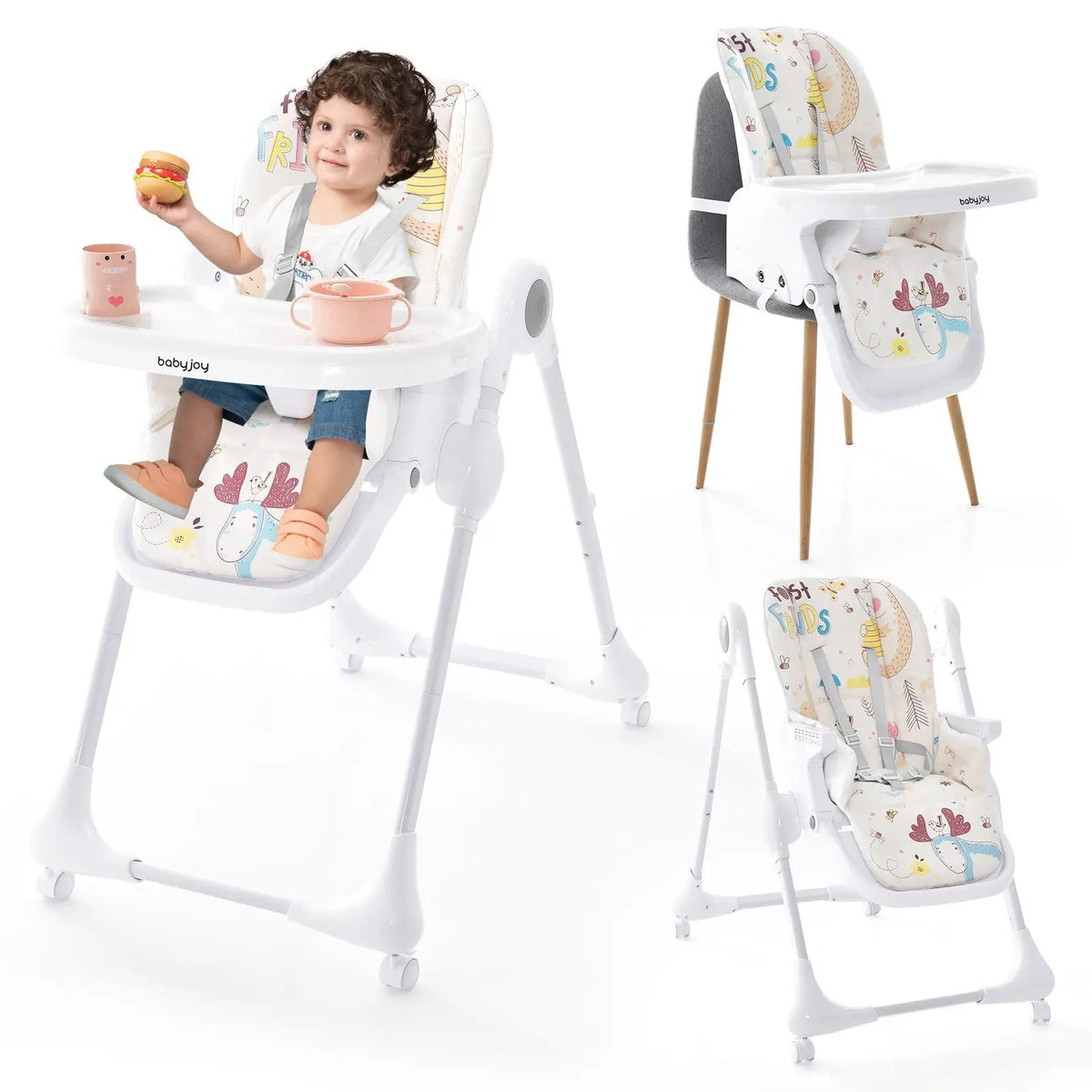 3-In-1 Convertible Highchair with Adjustable Height and 5-Point Safety Belt and Lockable Wheels, photo 12 of 16