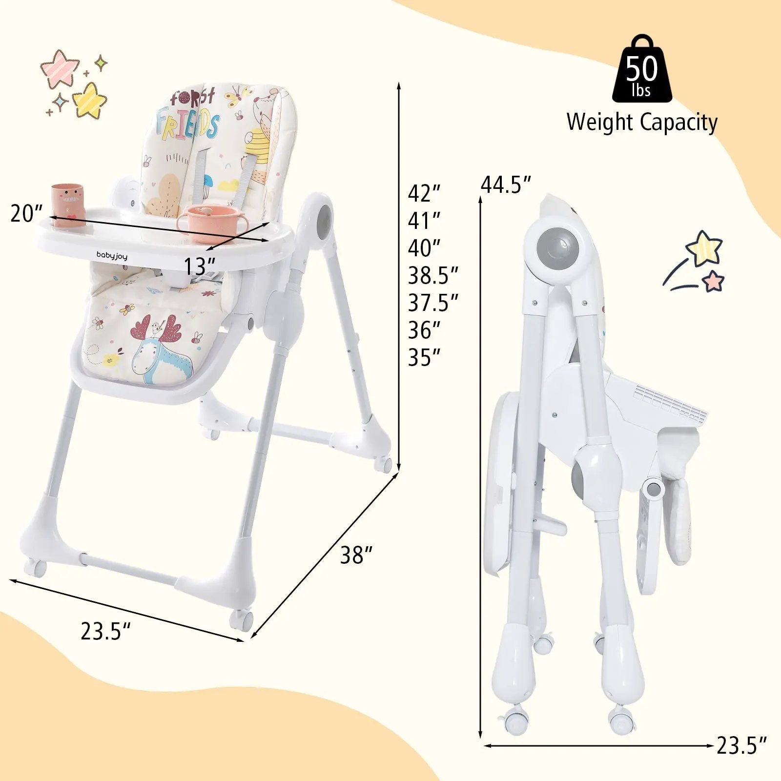 3-In-1 Convertible Highchair with Adjustable Height and 5-Point Safety Belt and Lockable Wheels by DirectDeals