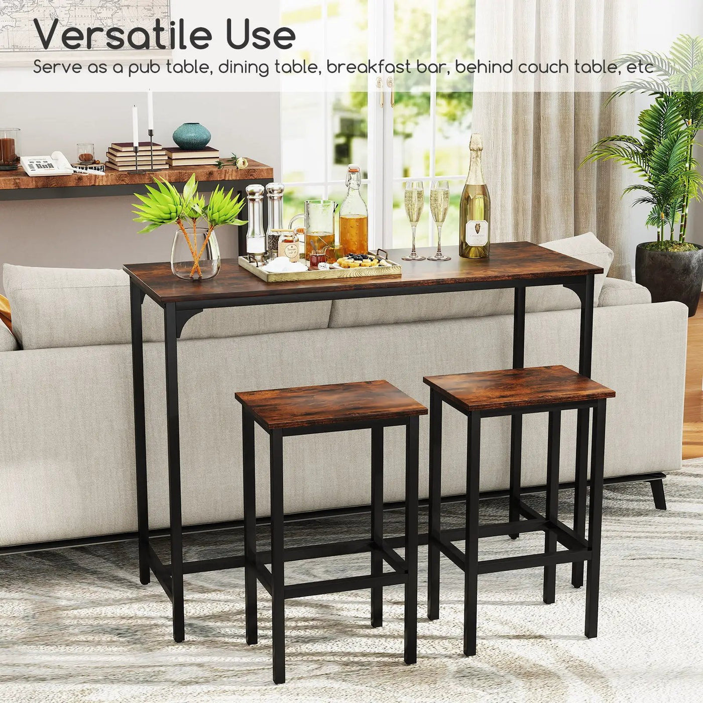 Industrial 3-Piece 47.5" Counter-Height Dining Table and 2 Bar Stools by DirectDeals