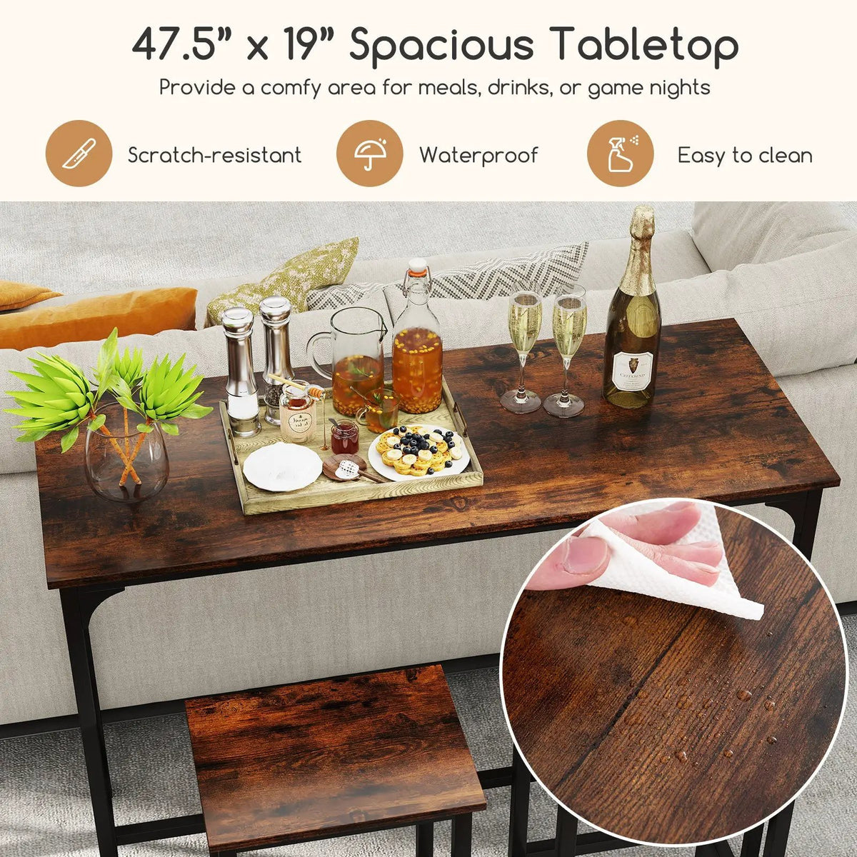 Industrial 3-Piece 47.5" Counter-Height Dining Table and 2 Bar Stools by DirectDeals