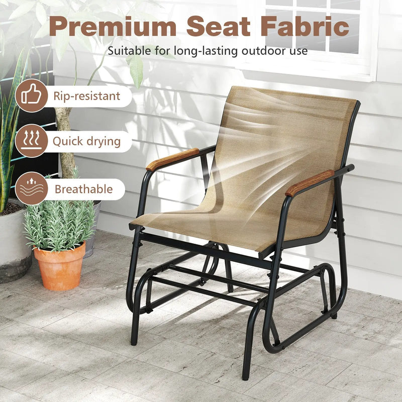 3-Piece Outdoor Glider Bistro Set with Tempered Glass Top and Metal Frame-Coffee by DirectDeals