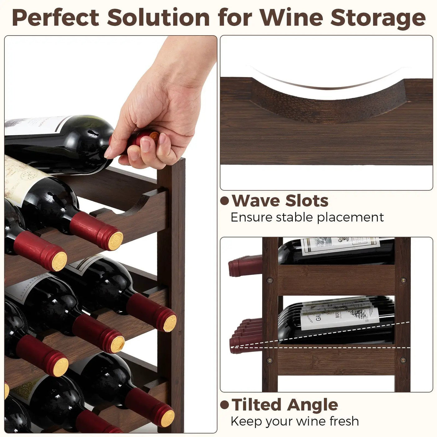 3-Tier Bamboo Freestanding Countertop Wine Bottle Organizer by DirectDeals