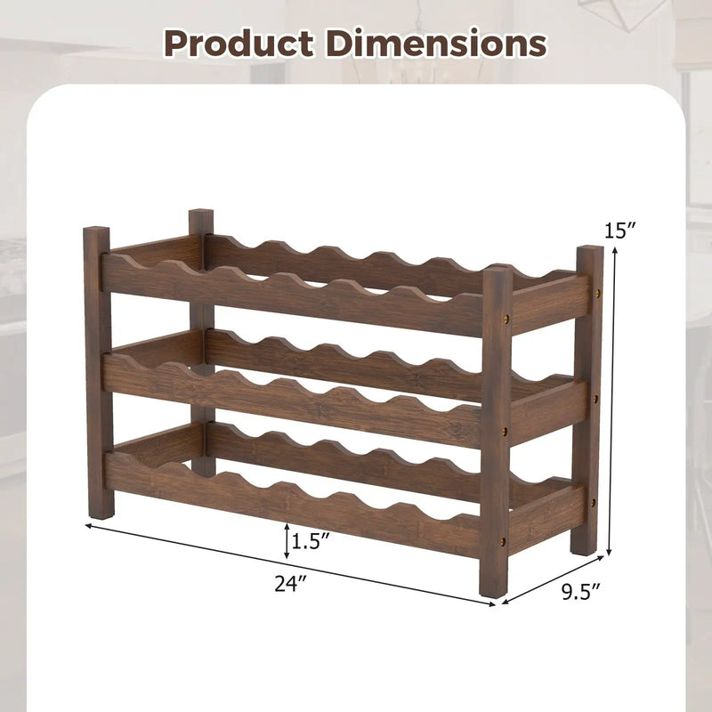 3-Tier Bamboo Freestanding Countertop Wine Bottle Organizer by DirectDeals
