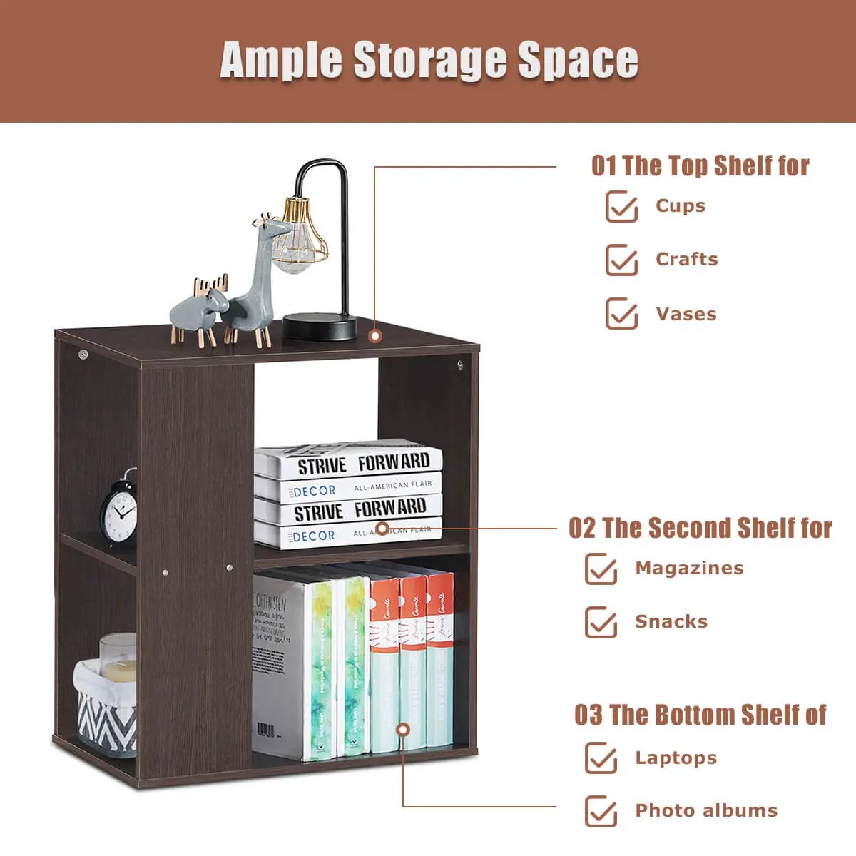 2-Tier Side End Table with Storage Shelves, detail