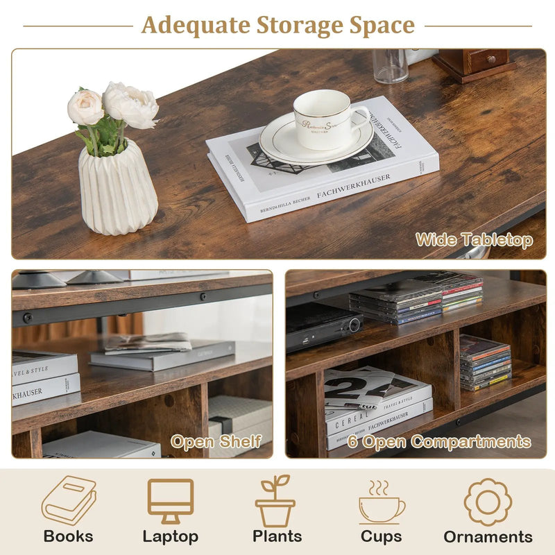 3-Tier Industrial Style Coffee Table with Storage and Heavy-duty Metal Frame-Coffee by DirectDeals