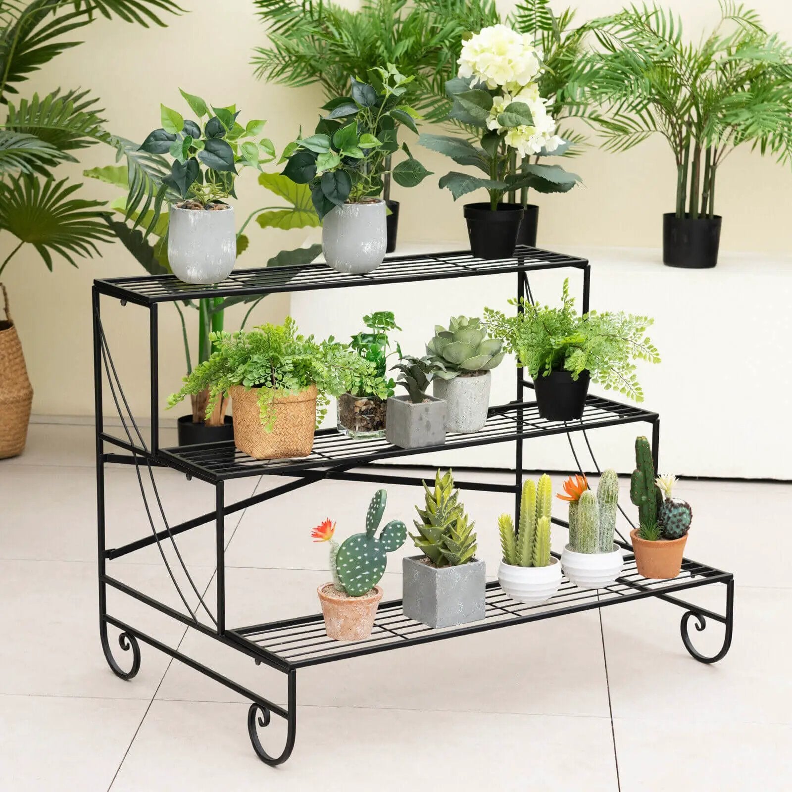 3-Tier Mental Plant Stand with Grid Shelf by DirectDeals