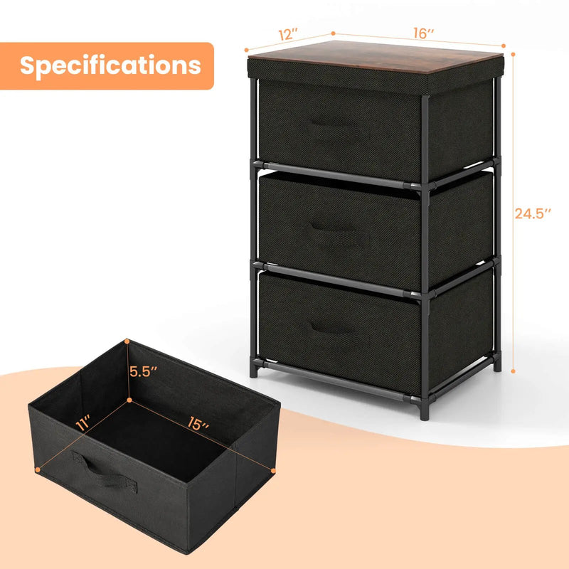 3-Tier Fabric Nightstand with Sturdy Metal Frame by DirectDeals