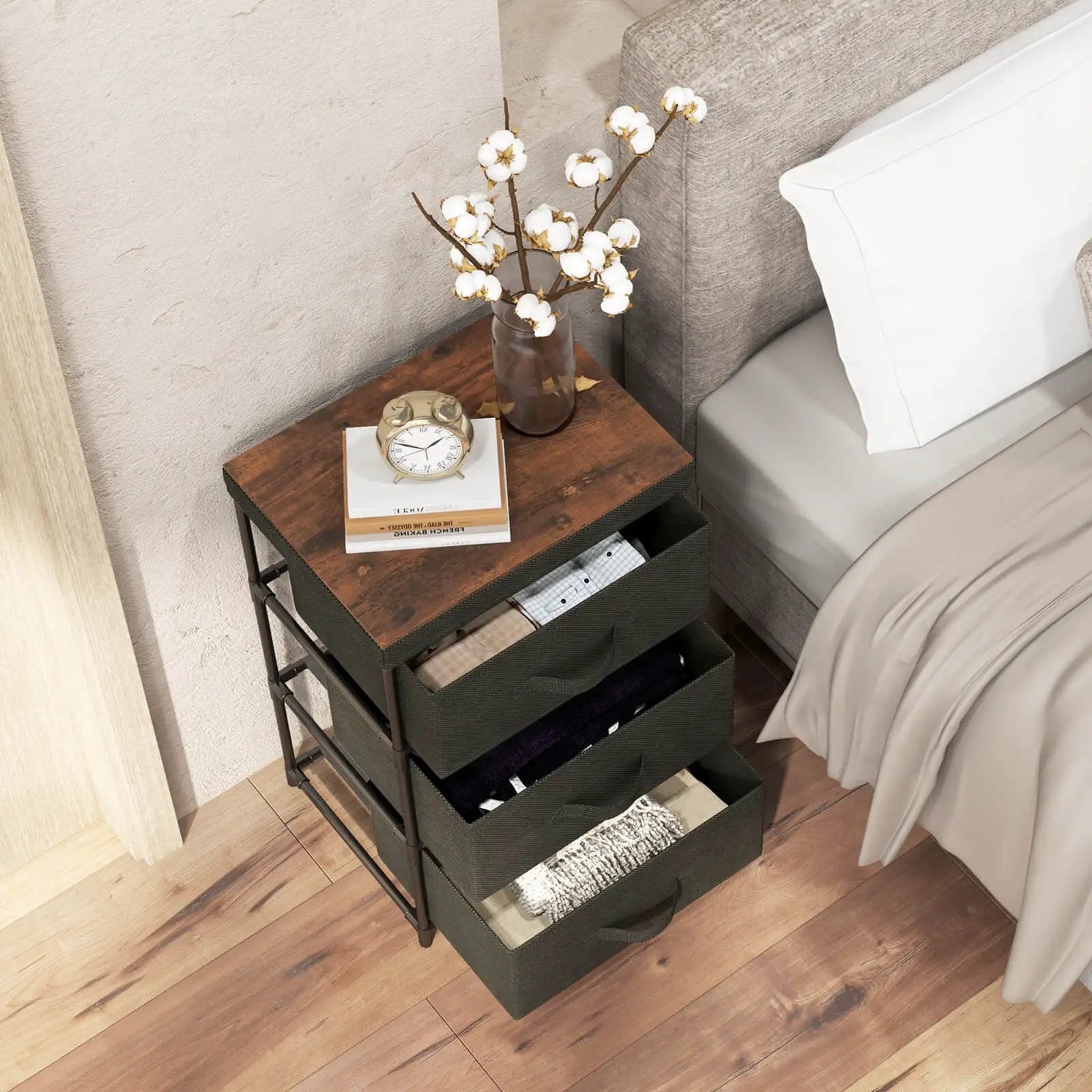 3-Tier Fabric Nightstand with Sturdy Metal Frame by DirectDeals
