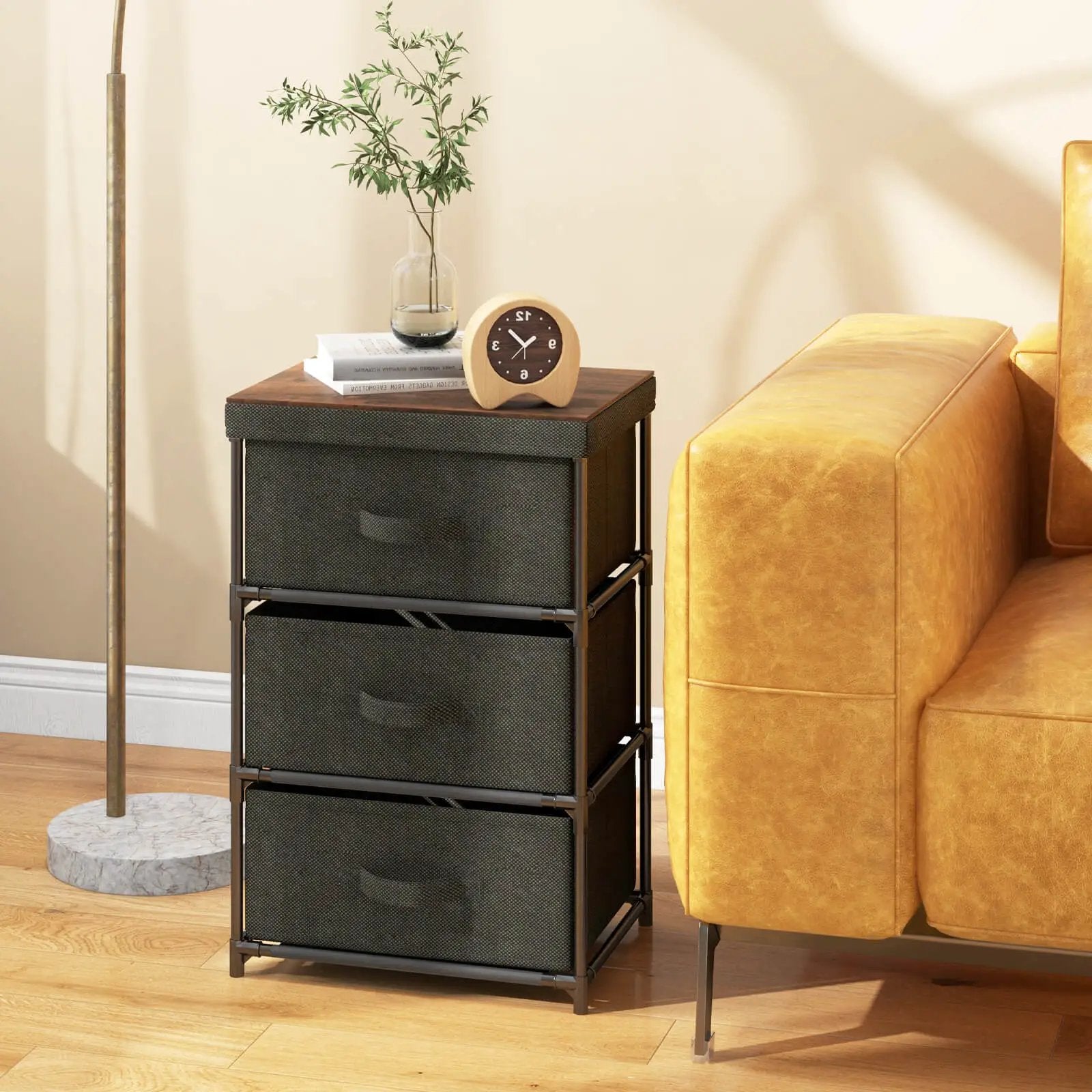 3-Tier Fabric Nightstand with Sturdy Metal Frame by DirectDeals