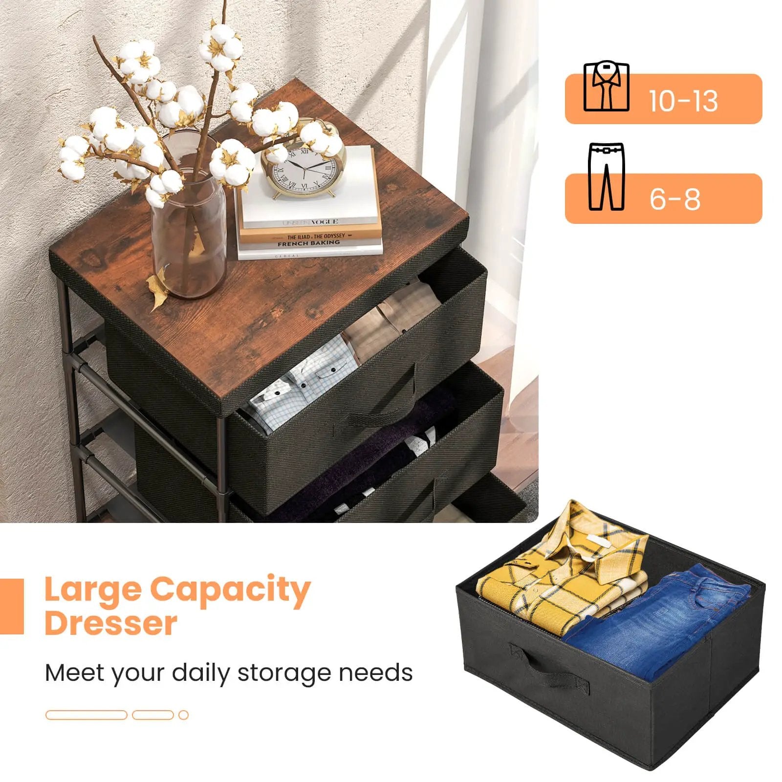 3-Tier Fabric Nightstand with Sturdy Metal Frame by DirectDeals