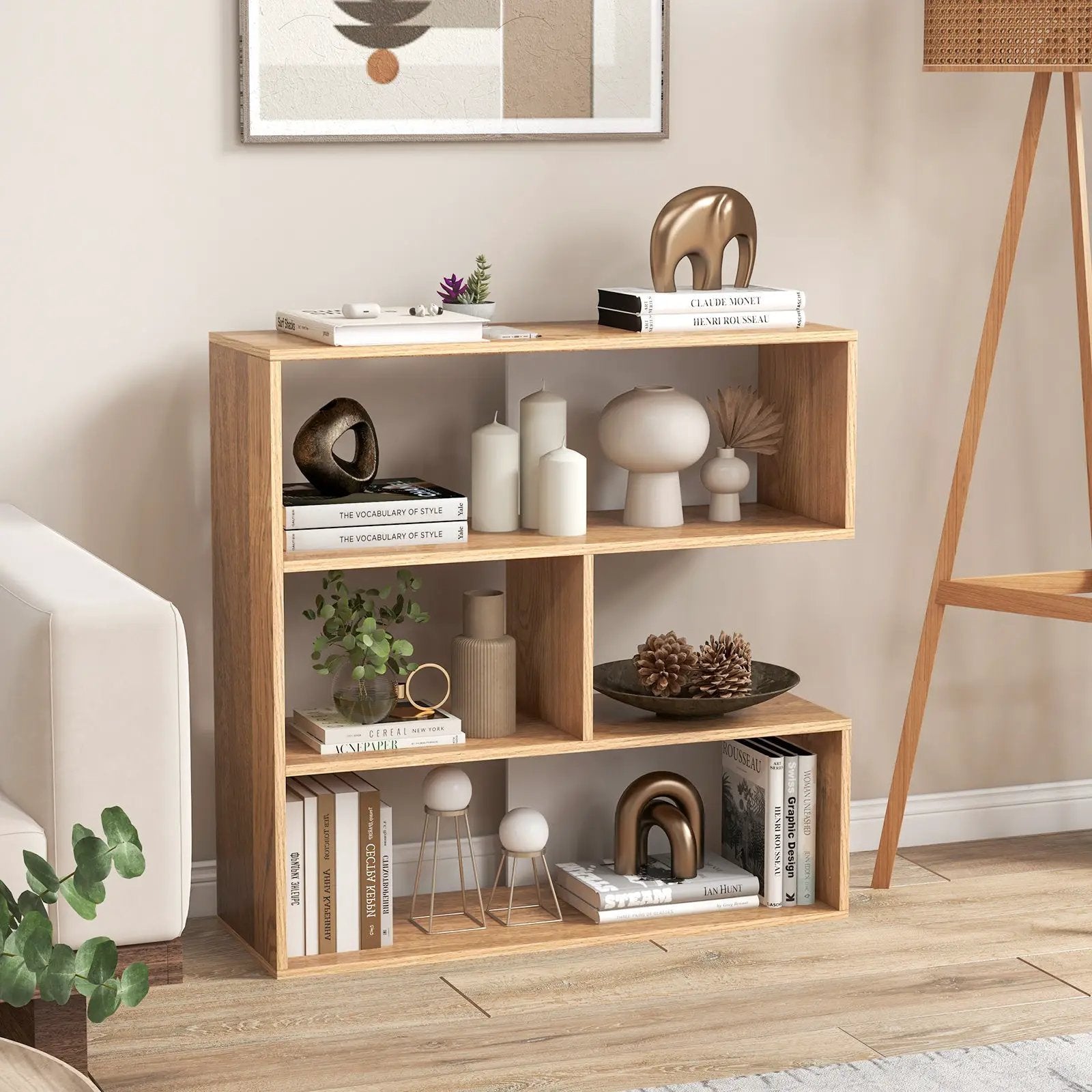 Concave Bookshelf 3-Shelf Open Bookcase with Anti-Toppling Device for Living Room Study Office by DirectDeals