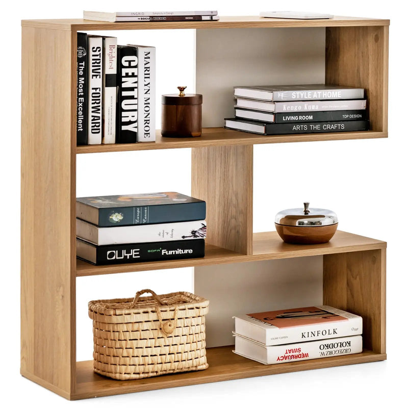 Concave Bookshelf 3-Shelf Open Bookcase with Anti-Toppling Device for Living Room Study Office by DirectDeals