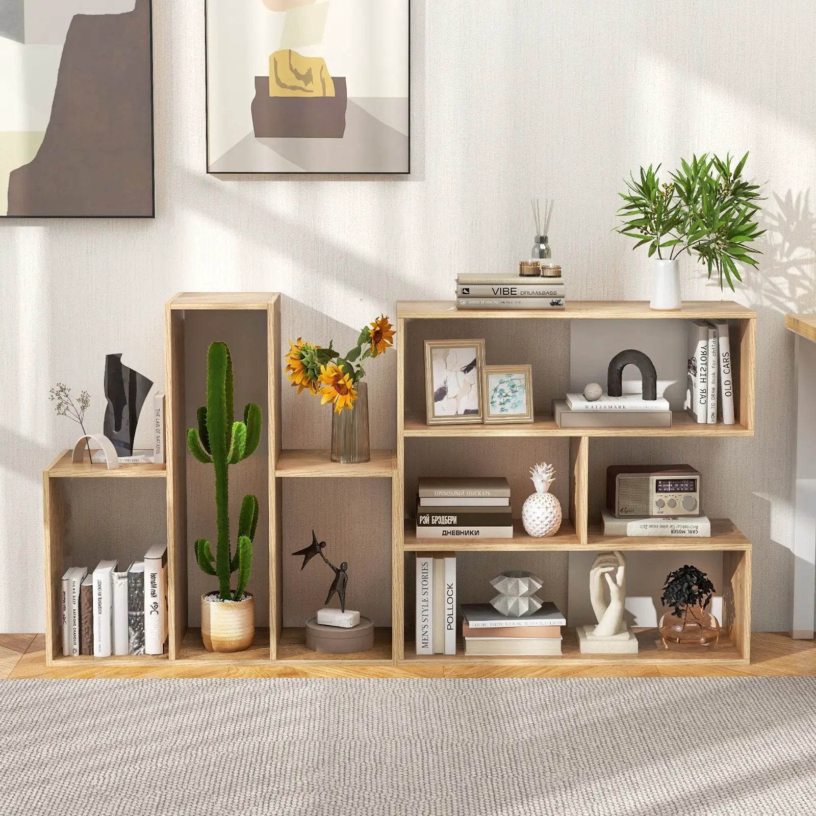 Concave Bookshelf 3-Shelf Open Bookcase with Anti-Toppling Device for Living Room Study Office by DirectDeals