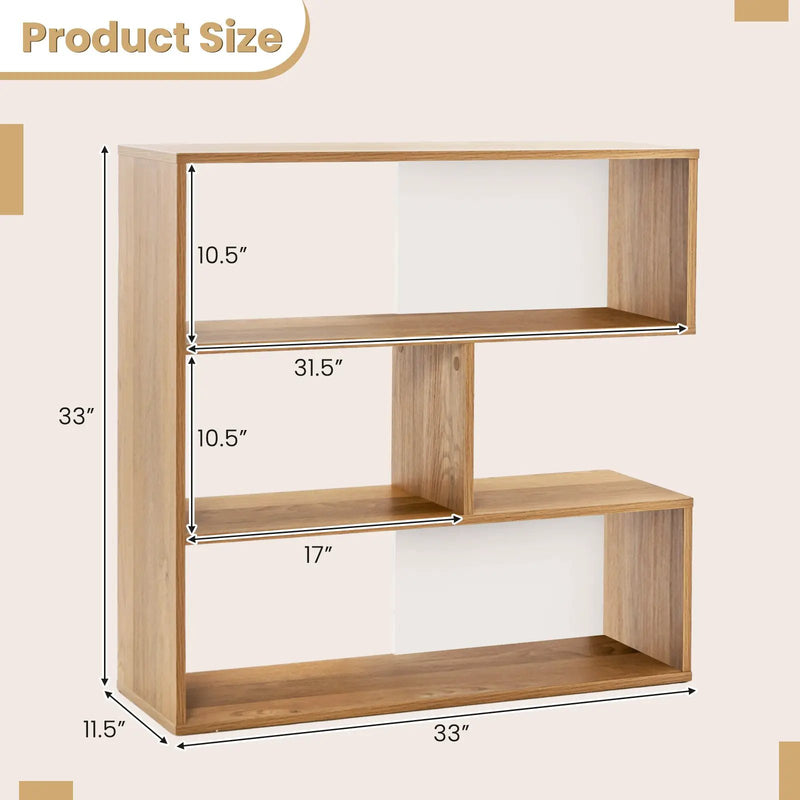 Concave Bookshelf 3-Shelf Open Bookcase with Anti-Toppling Device for Living Room Study Office by DirectDeals