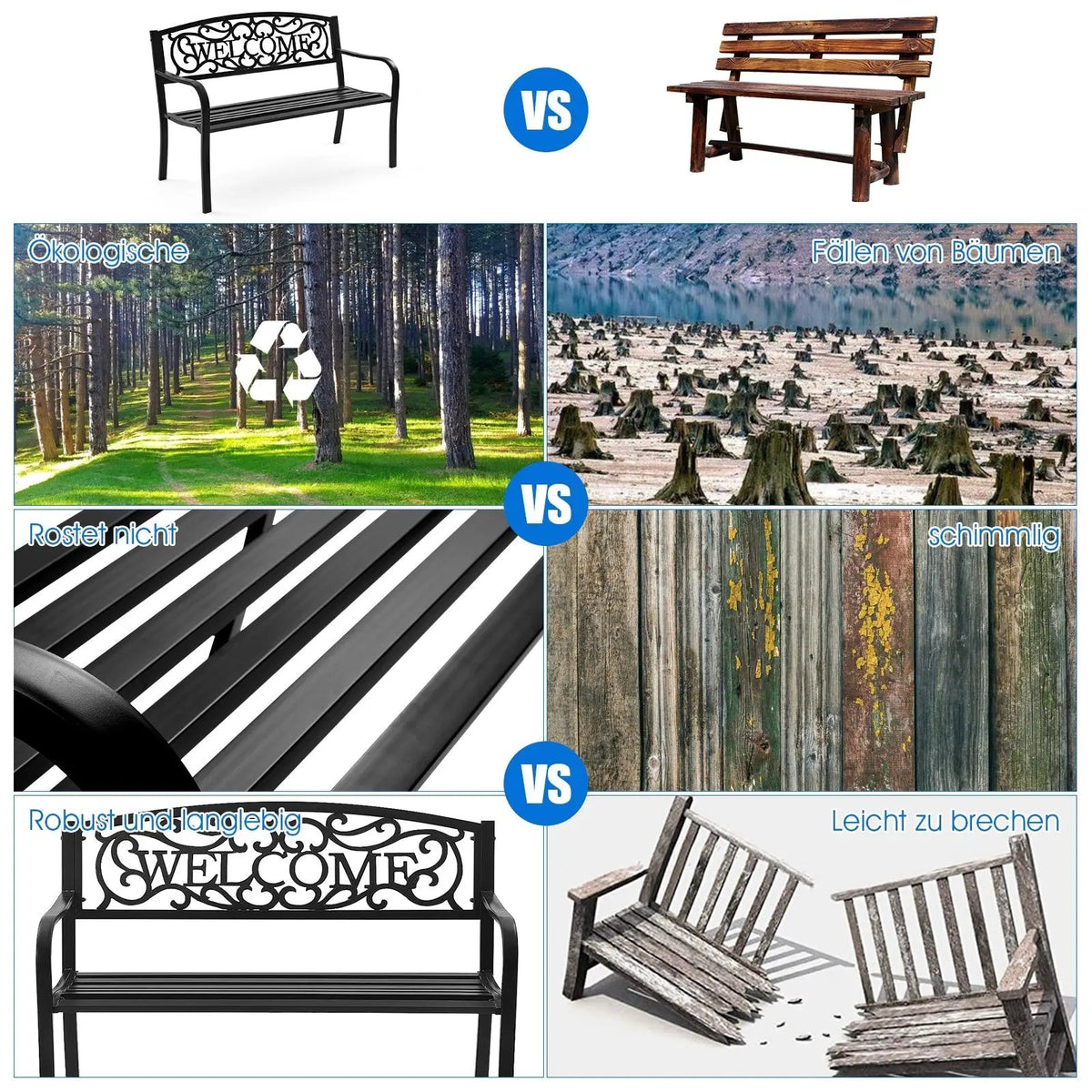 Outdoor Furniture Steel Frame Porch Garden Bench, photo 14 of 16
