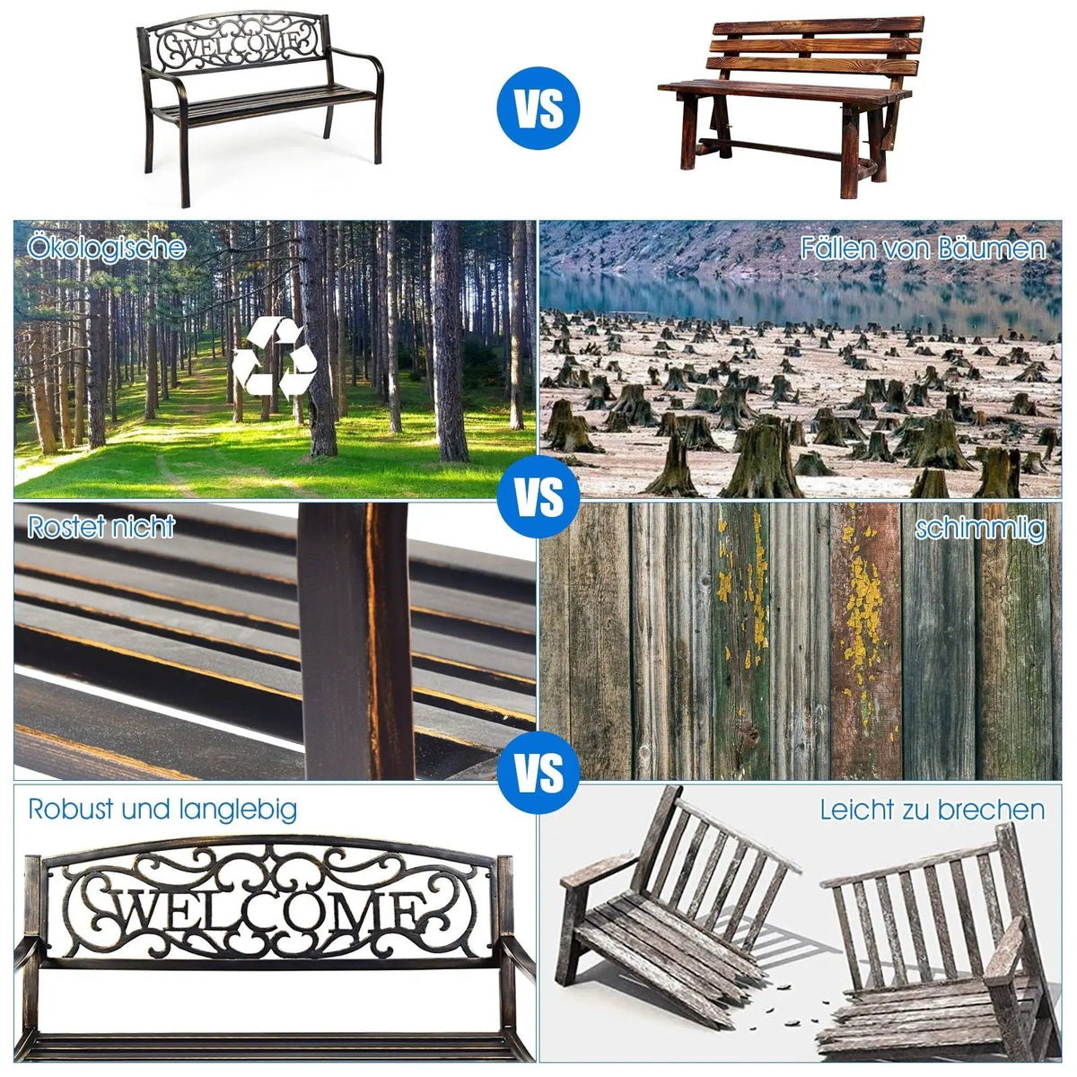 Outdoor Furniture Steel Frame Porch Garden Bench, photo 15 of 16