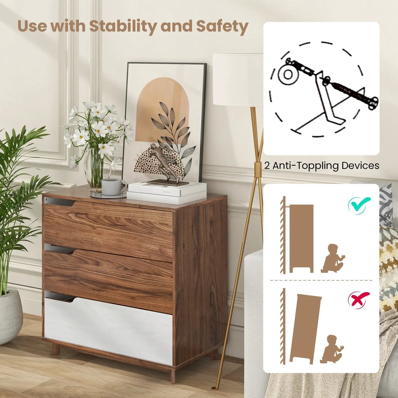 Rustic Farmhouse Wooden Storage Dresser for Bedroom Living Room-Brown by DirectDeals