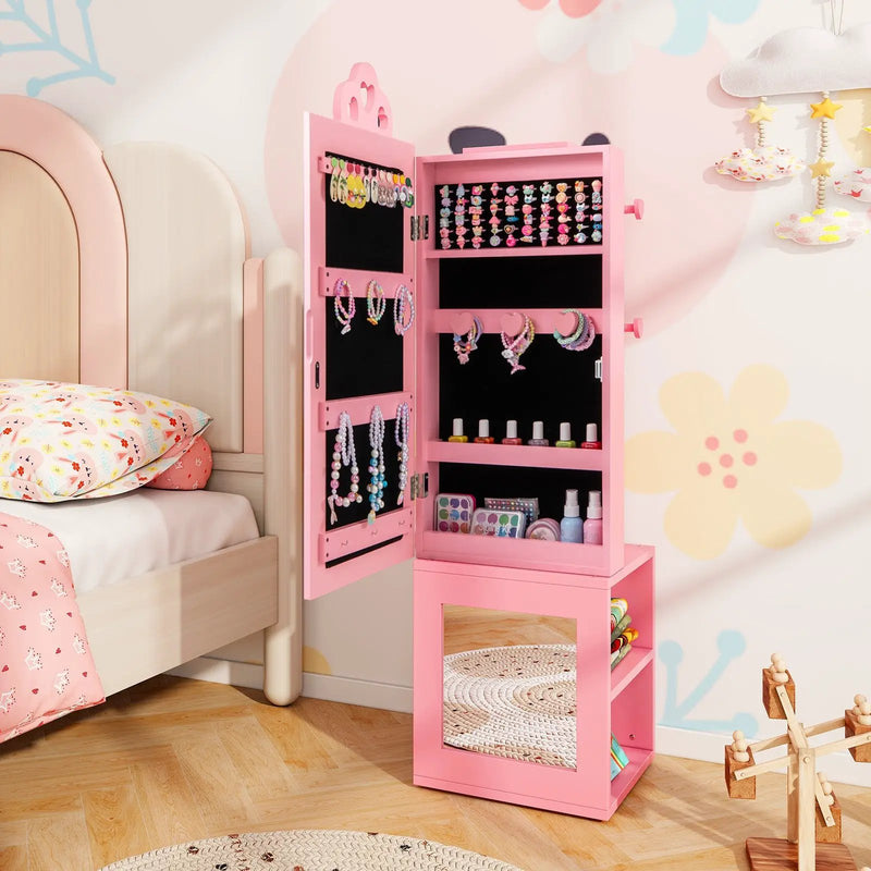 3-in-1 Freestanding Kids Jewelry Cabinet Armoire with Full Length Mirror by DirectDeals