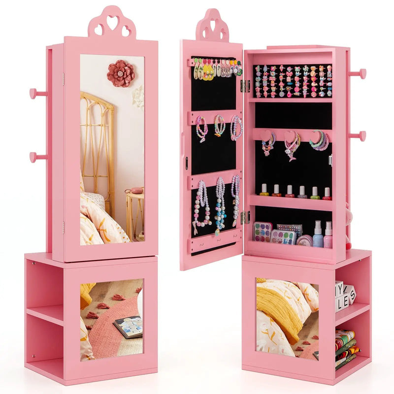 3-in-1 Freestanding Kids Jewelry Cabinet Armoire with Full Length Mirror by DirectDeals