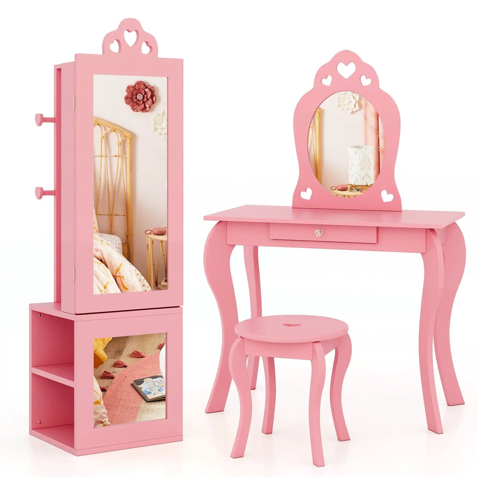 3-in-1 Freestanding Kids Jewelry Cabinet Armoire with Full Length Mirror by DirectDeals