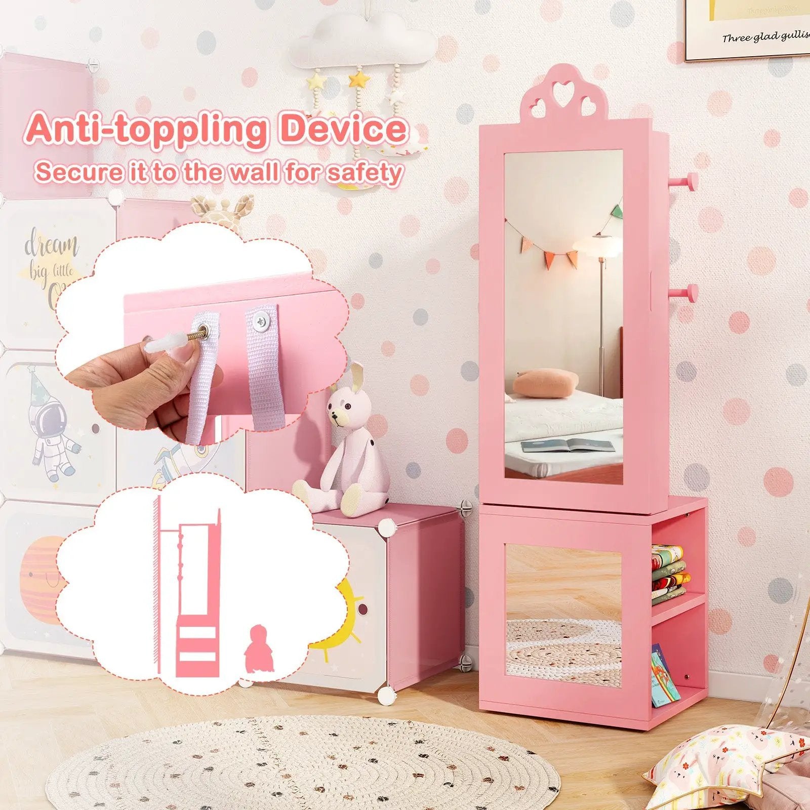 3-in-1 Freestanding Kids Jewelry Cabinet Armoire with Full Length Mirror by DirectDeals