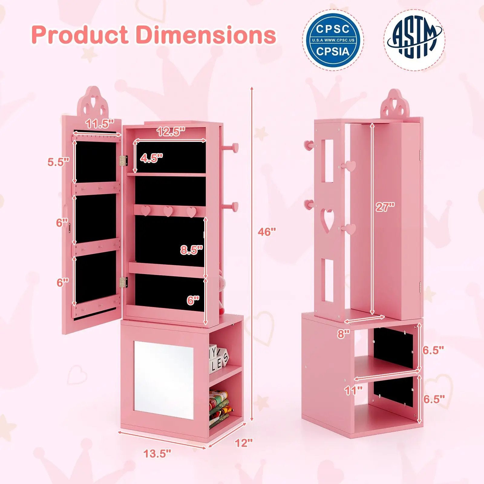 3-in-1 Freestanding Kids Jewelry Cabinet Armoire with Full Length Mirror by DirectDeals