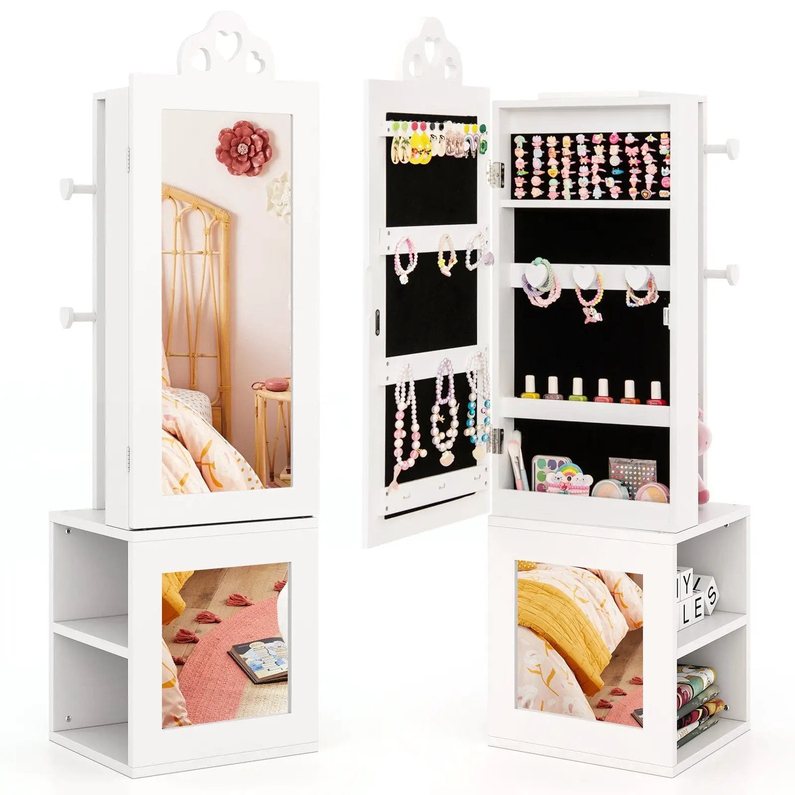 3-in-1 Freestanding Kids Jewelry Cabinet Armoire with Full Length Mirror by DirectDeals