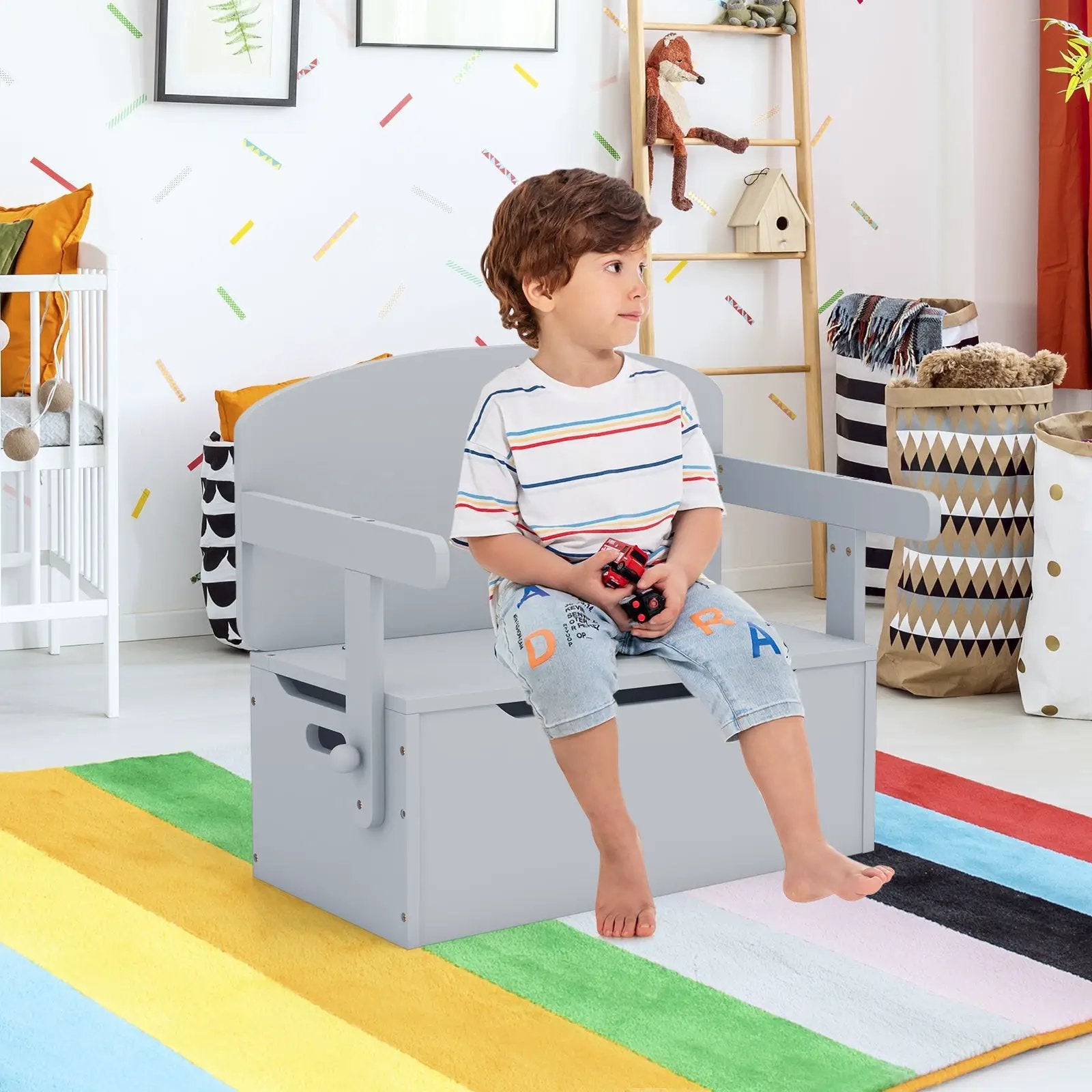 3-in-1 Kids Convertible Storage Bench Wood Activity Table and Chair Set by DirectDeals