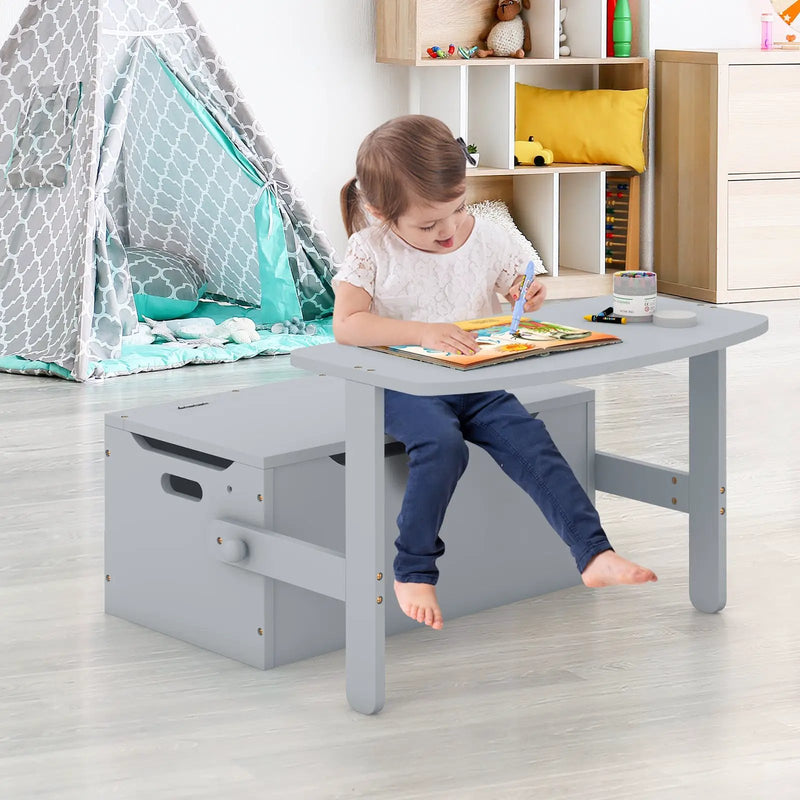 3-in-1 Kids Convertible Storage Bench Wood Activity Table and Chair Set by DirectDeals