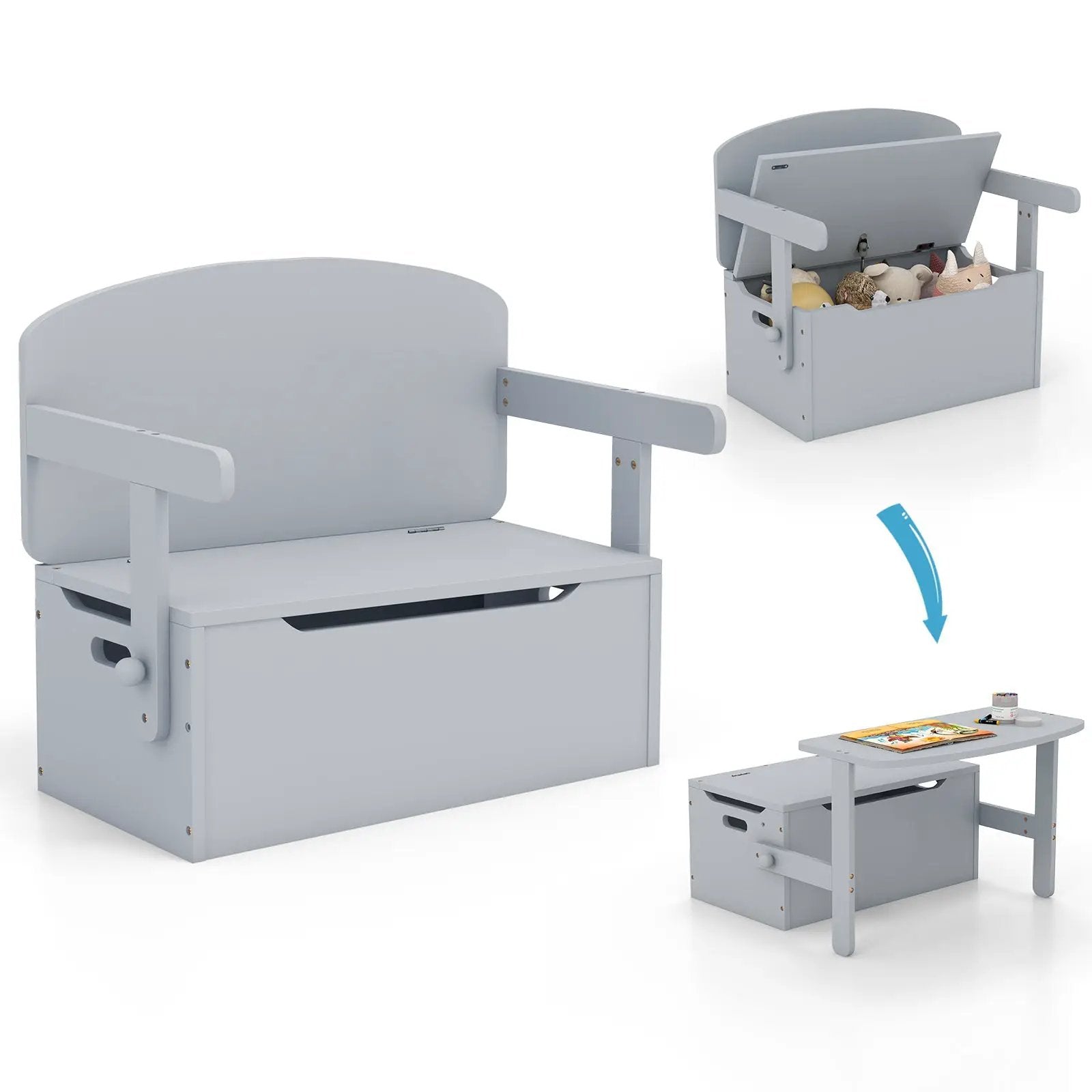 3-in-1 Kids Convertible Storage Bench Wood Activity Table and Chair Set by DirectDeals
