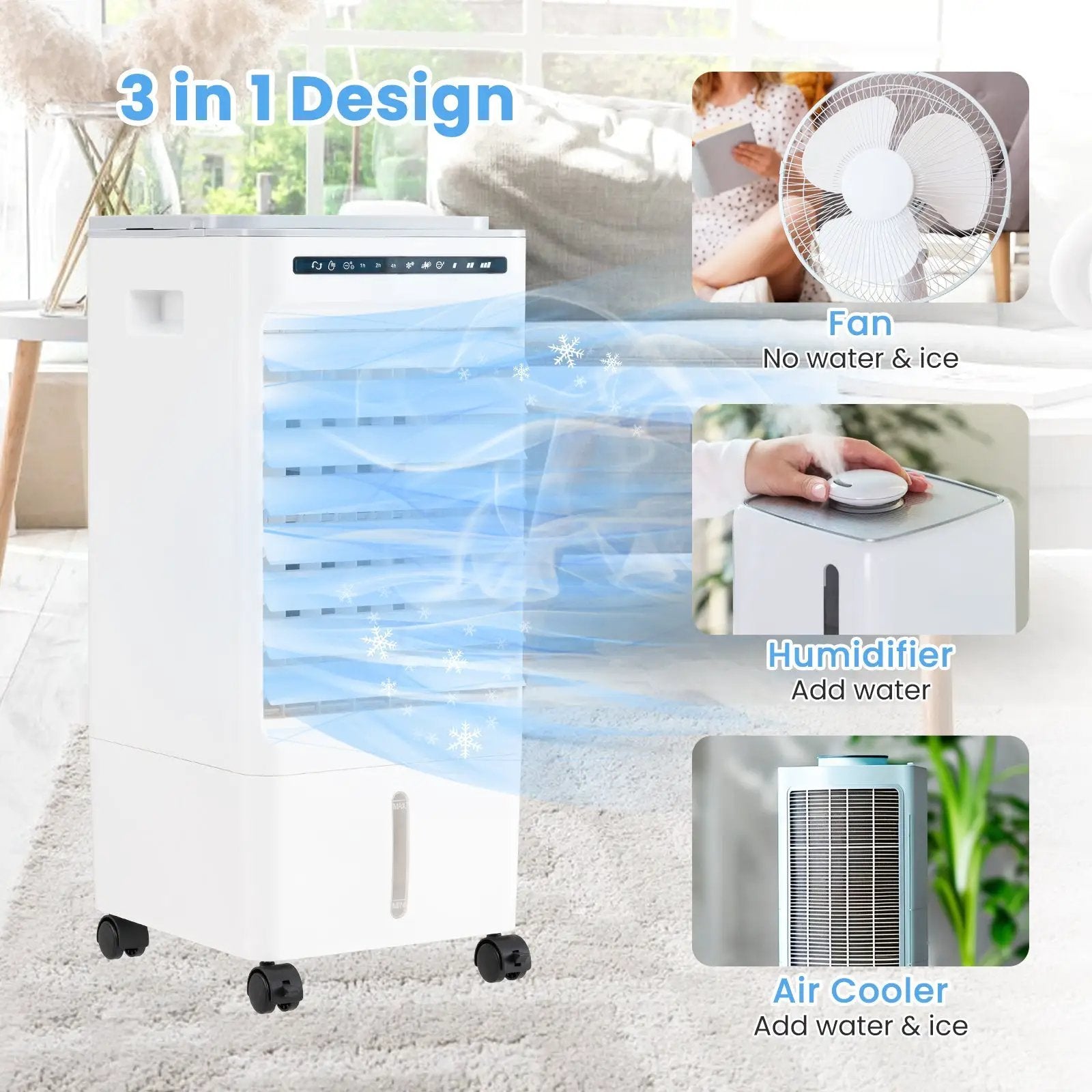 3-in-1 Evaporative Portable Air Cooler with 3 Modes include Remote Control-White by DirectDeals