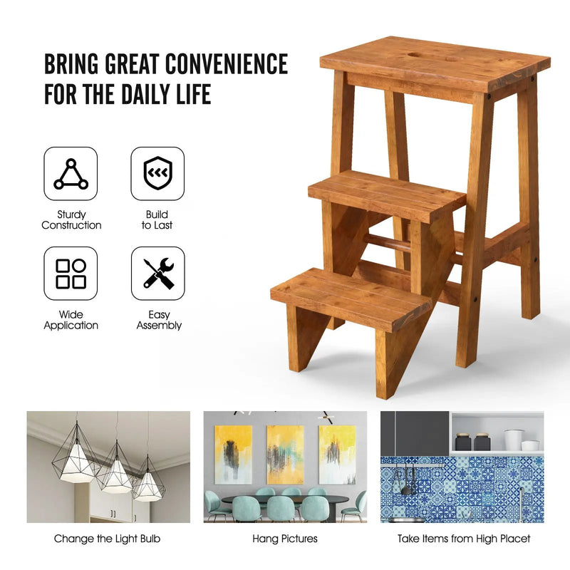 3-in-1 Rubber Wood Step Stool with Convenient Handle by DirectDeals