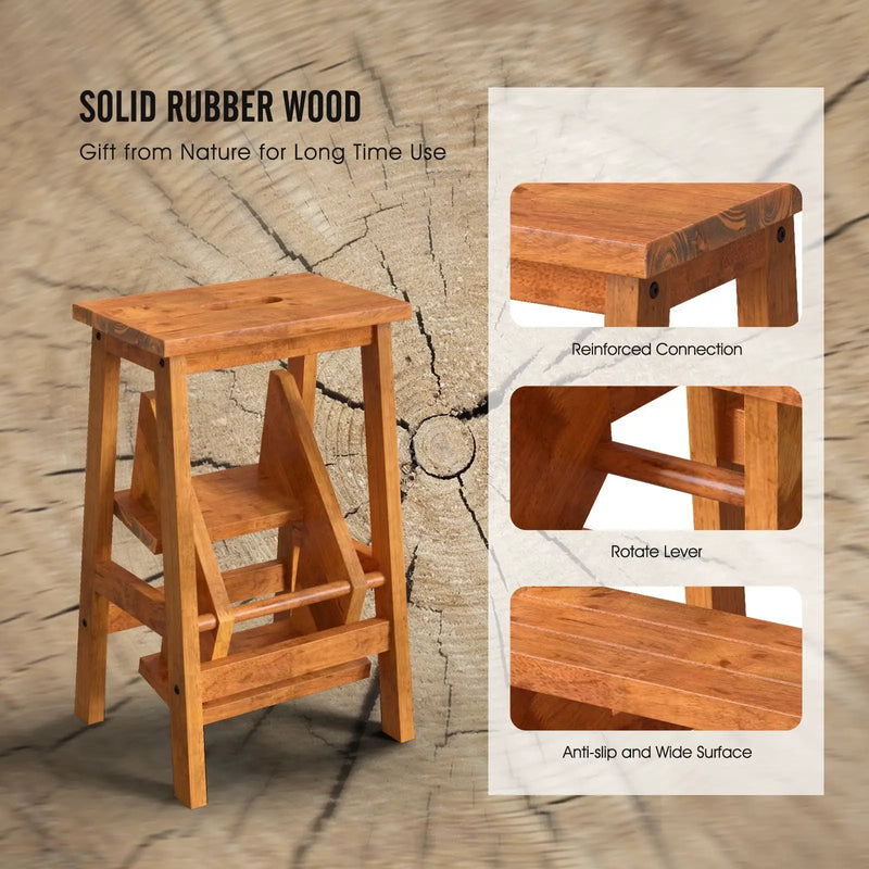 3-in-1 Rubber Wood Step Stool with Convenient Handle by DirectDeals