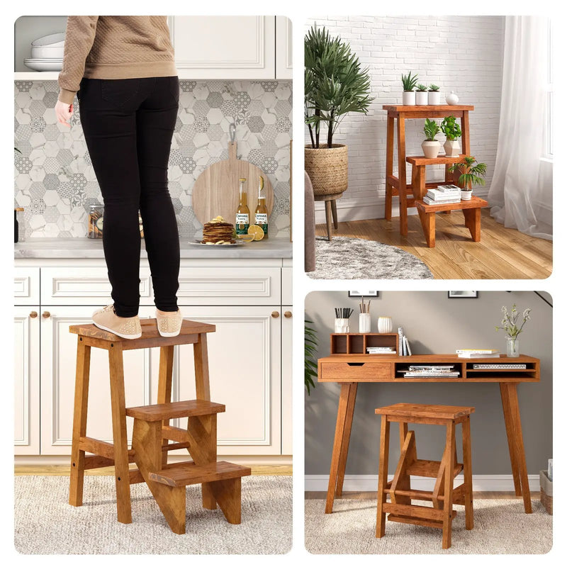 3-in-1 Rubber Wood Step Stool with Convenient Handle by DirectDeals