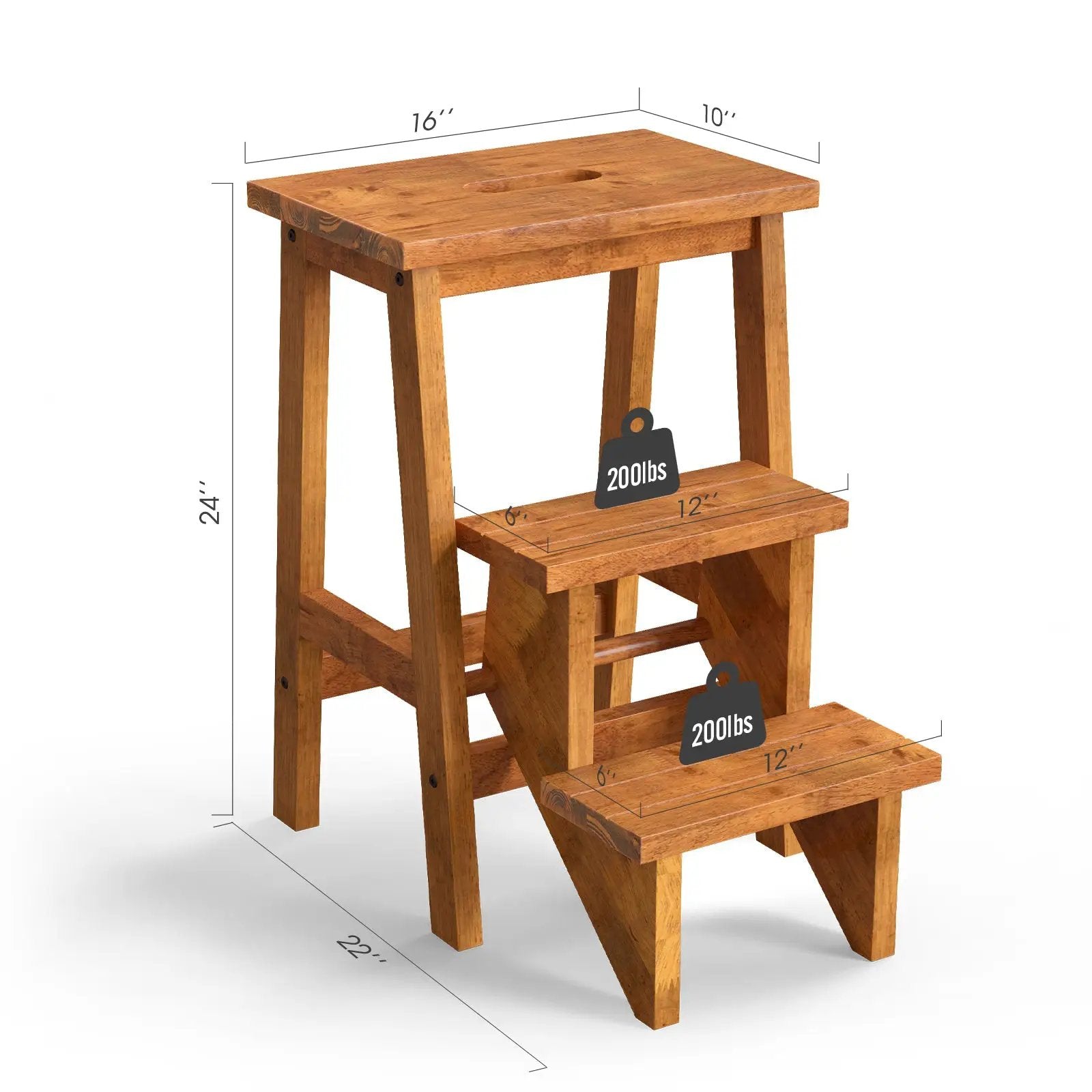 3-in-1 Rubber Wood Step Stool with Convenient Handle by DirectDeals