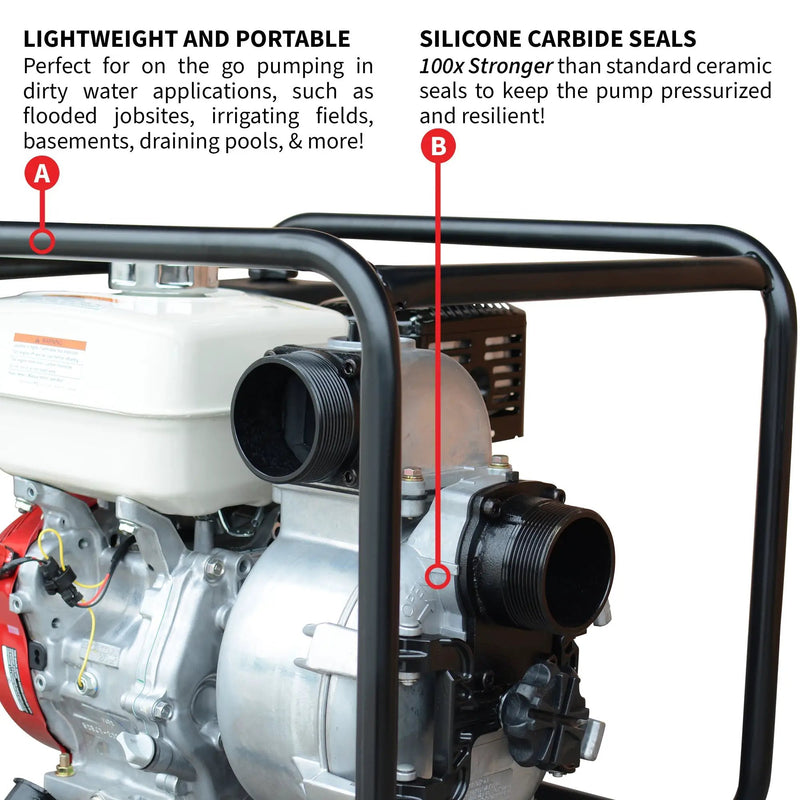 3 Inch Trash Water Pump 375 GPM 8 HP GX240 powered by Honda Portable Utility X-Series by Tomahawk Power