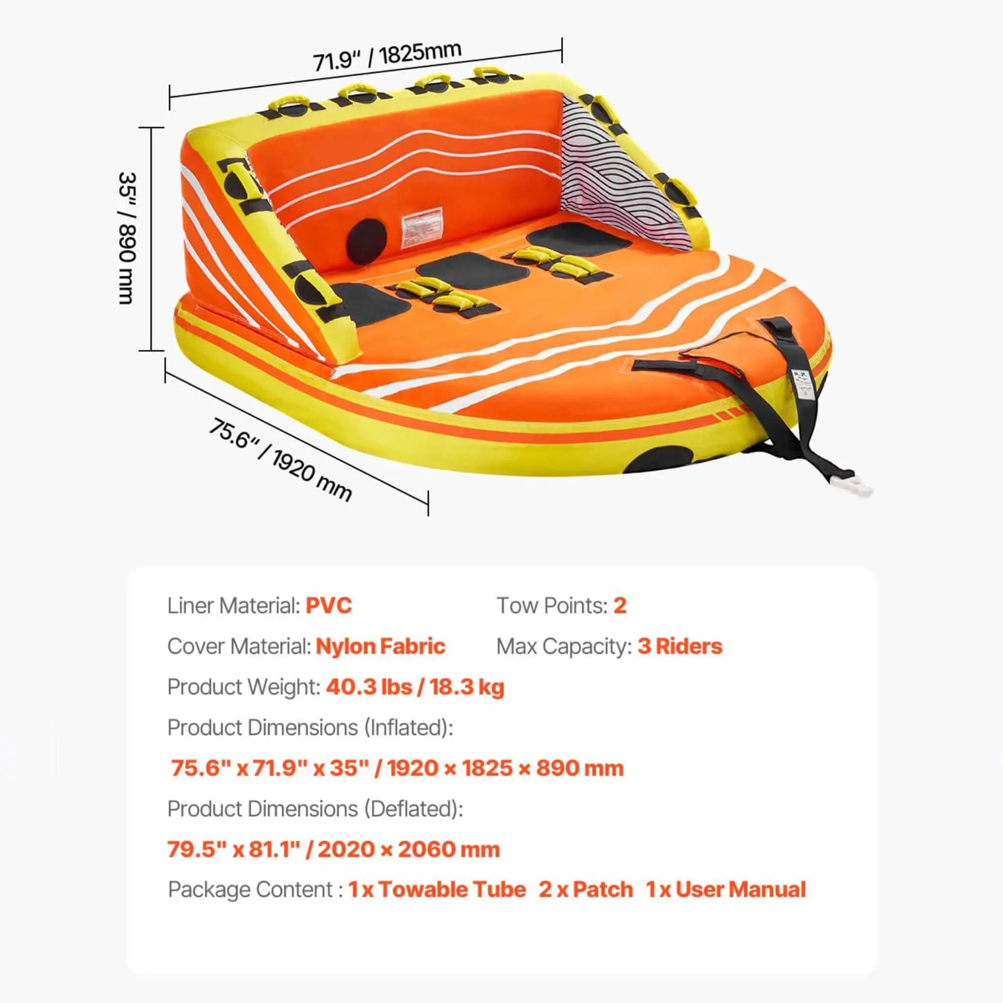 3-Person Inflatable Towable Boat Tube For Water Sports (SAK48091) by SAKSBY WHOLESALE