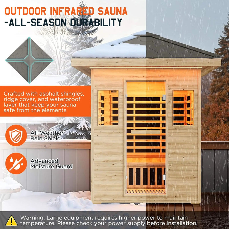 Thermora Zurich 3-Person Low EMF Spruce Wood Outdoor Infrared Sauna With Bluetooth Speakers And LED Lights (SAK59047) by SAKSBY WHOLESALE