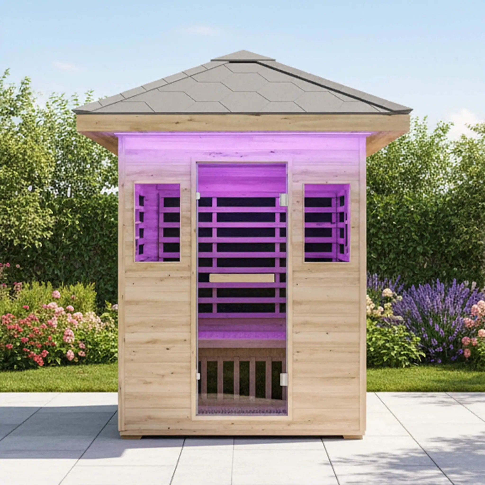 Thermora Zurich 3-Person Low EMF Spruce Wood Outdoor Infrared Sauna With Bluetooth Speakers And LED Lights (SAK59047) by SAKSBY WHOLESALE