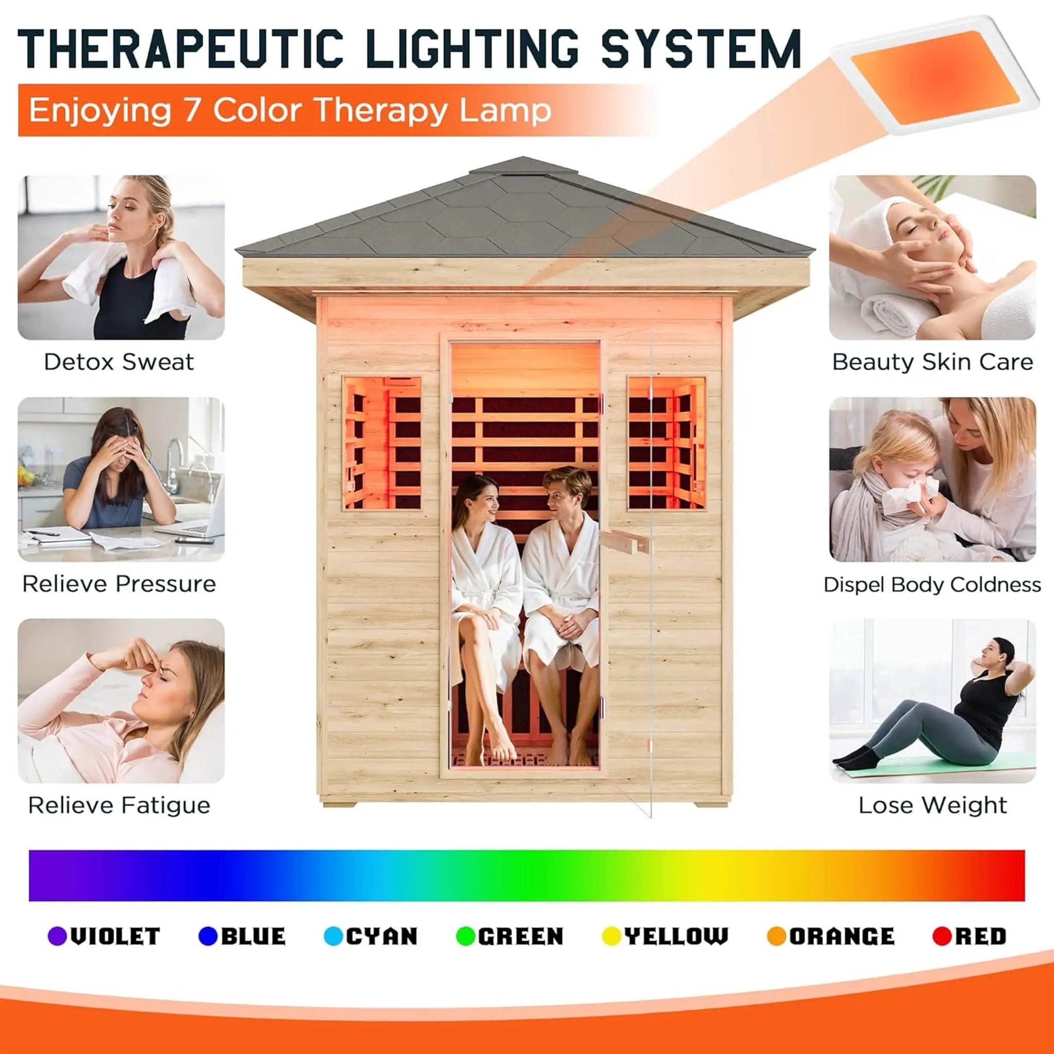 Thermora Zurich 3-Person Low EMF Spruce Wood Outdoor Infrared Sauna With Bluetooth Speakers And LED Lights (SAK59047) by SAKSBY WHOLESALE