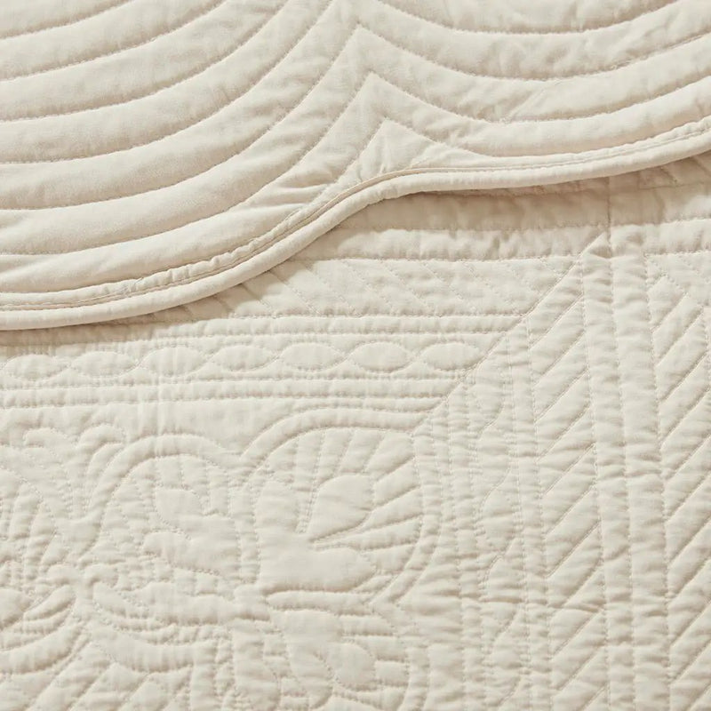 3 Pc Antimicrobial Cream Reversible Scalloped Edge Quilt Set by HouseOfZazla