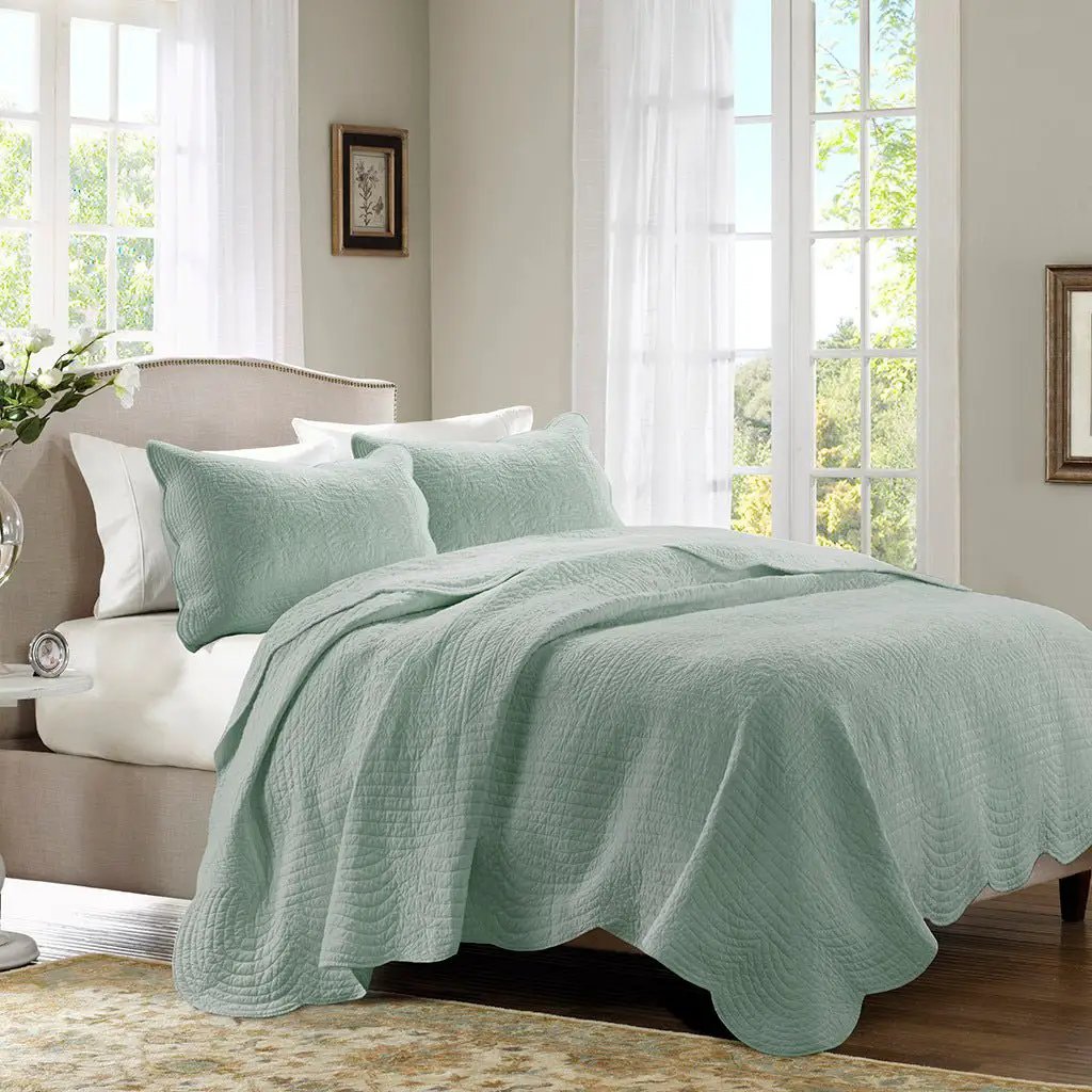 3 Pc Antimicrobial Seafoam Reversible Microfiber Quilt Set by HouseOfZazla