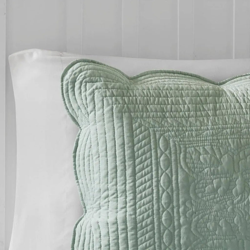 3 Pc Antimicrobial Seafoam Reversible Microfiber Quilt Set by HouseOfZazla