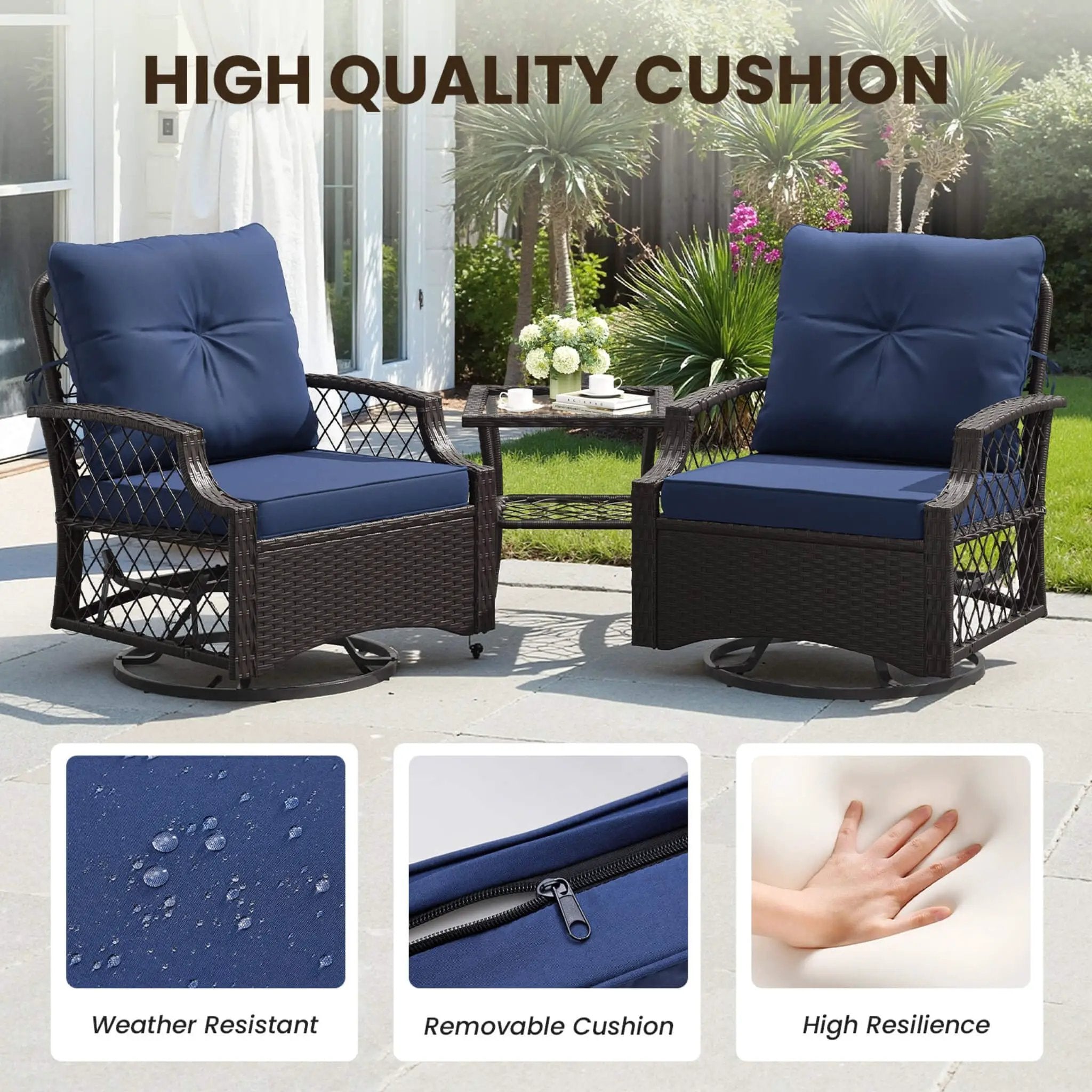 Alora 3-Piece Wicker Patio Bistro Set W/ Swivel Chairs And Table (SAK14789) by SAKSBY WHOLESALE