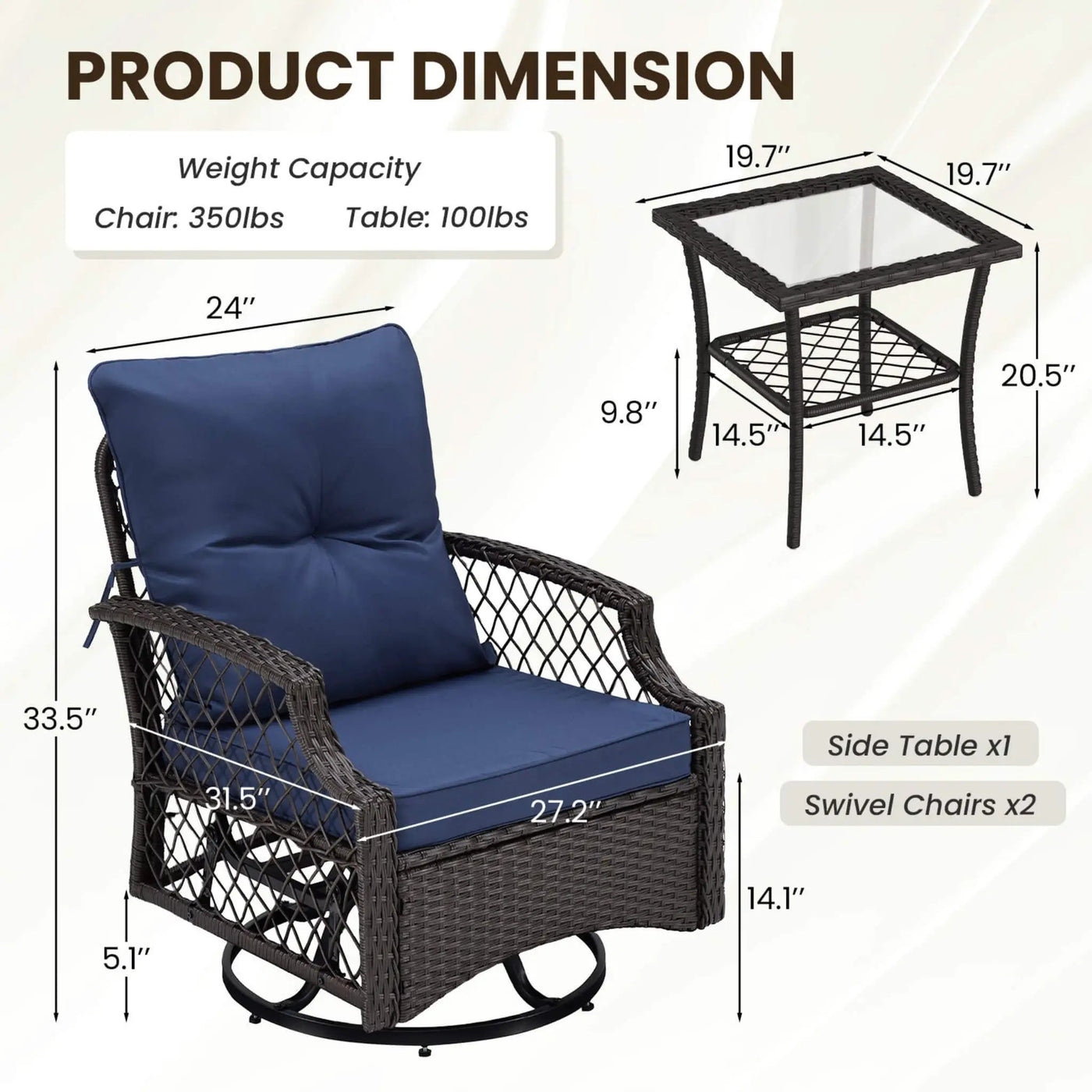 3-Piece Wicker Patio Bistro Set W/ Swivel Chairs And Table (SAK14789) by SAKSBY WHOLESALE