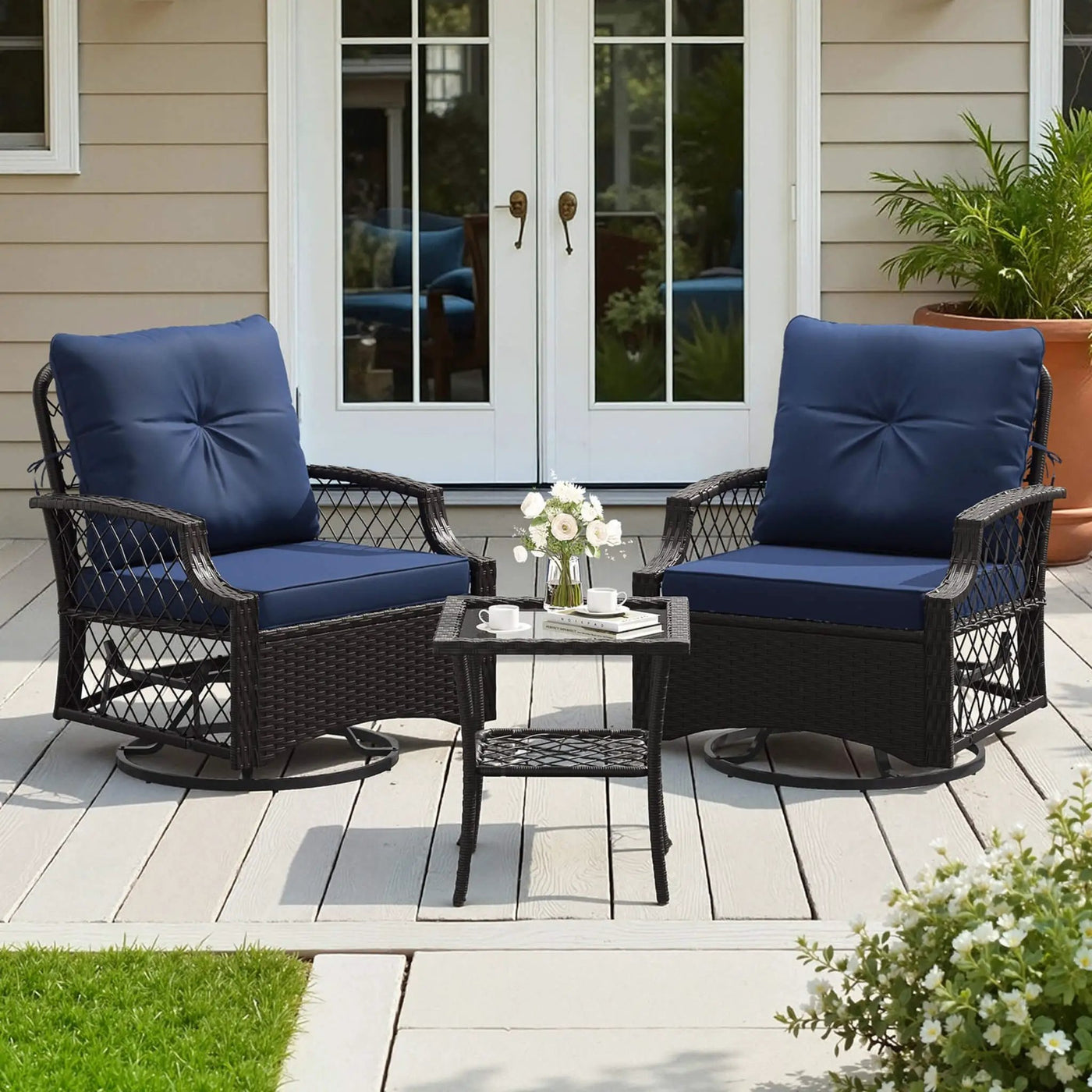 3-Piece Wicker Patio Bistro Set W/ Swivel Chairs And Table (SAK14789) by SAKSBY WHOLESALE